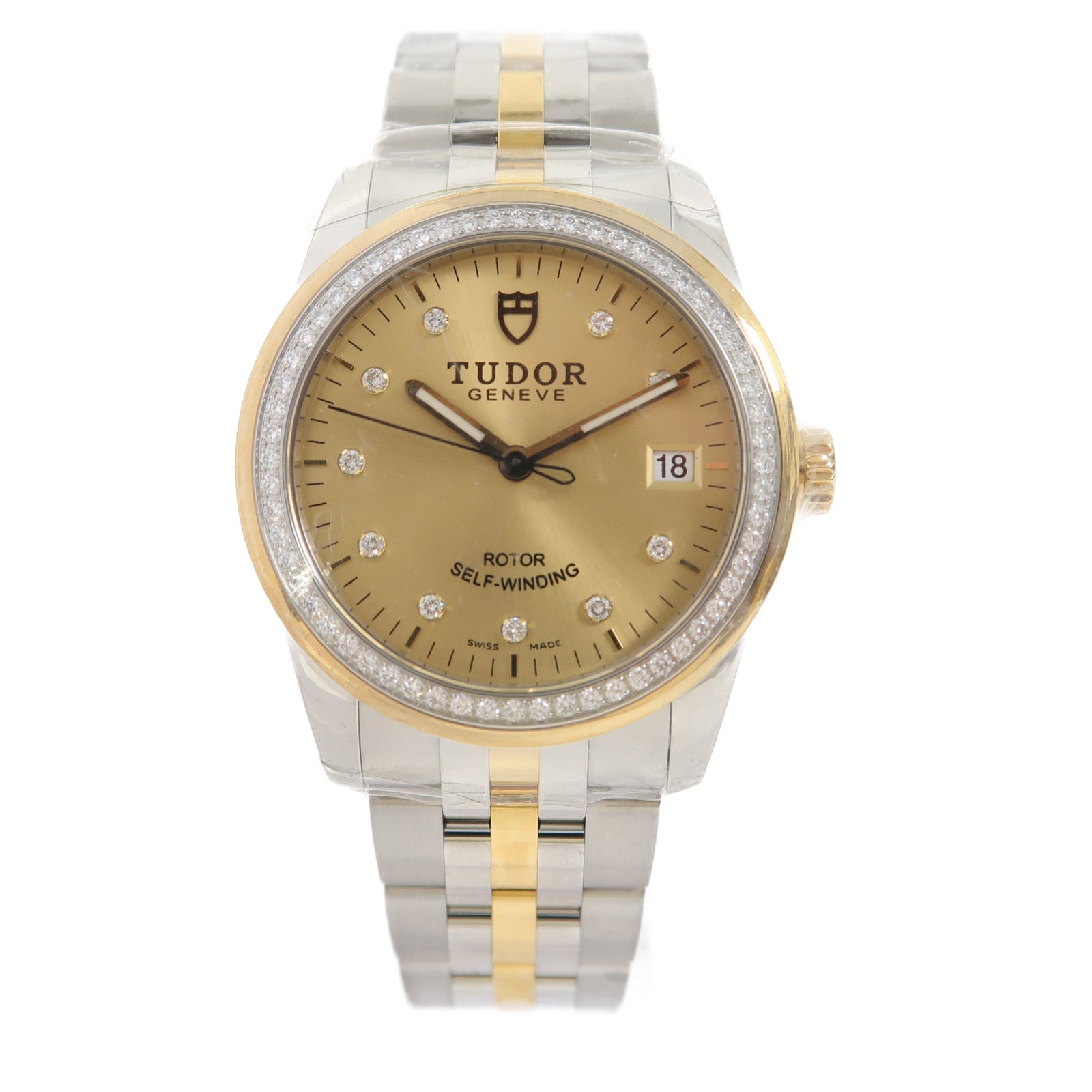 TUDOR Glamour Date不鏽鋼/18K黃金手錶自動機芯金色