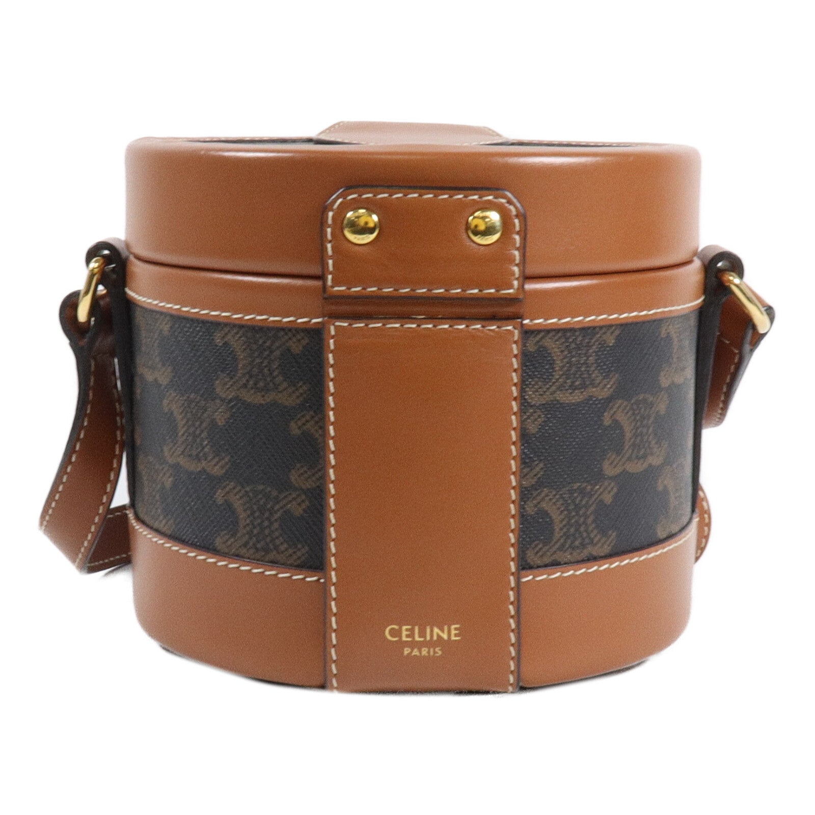 CELINE 牛皮皮革/塗層帆布Tambour肩背袋