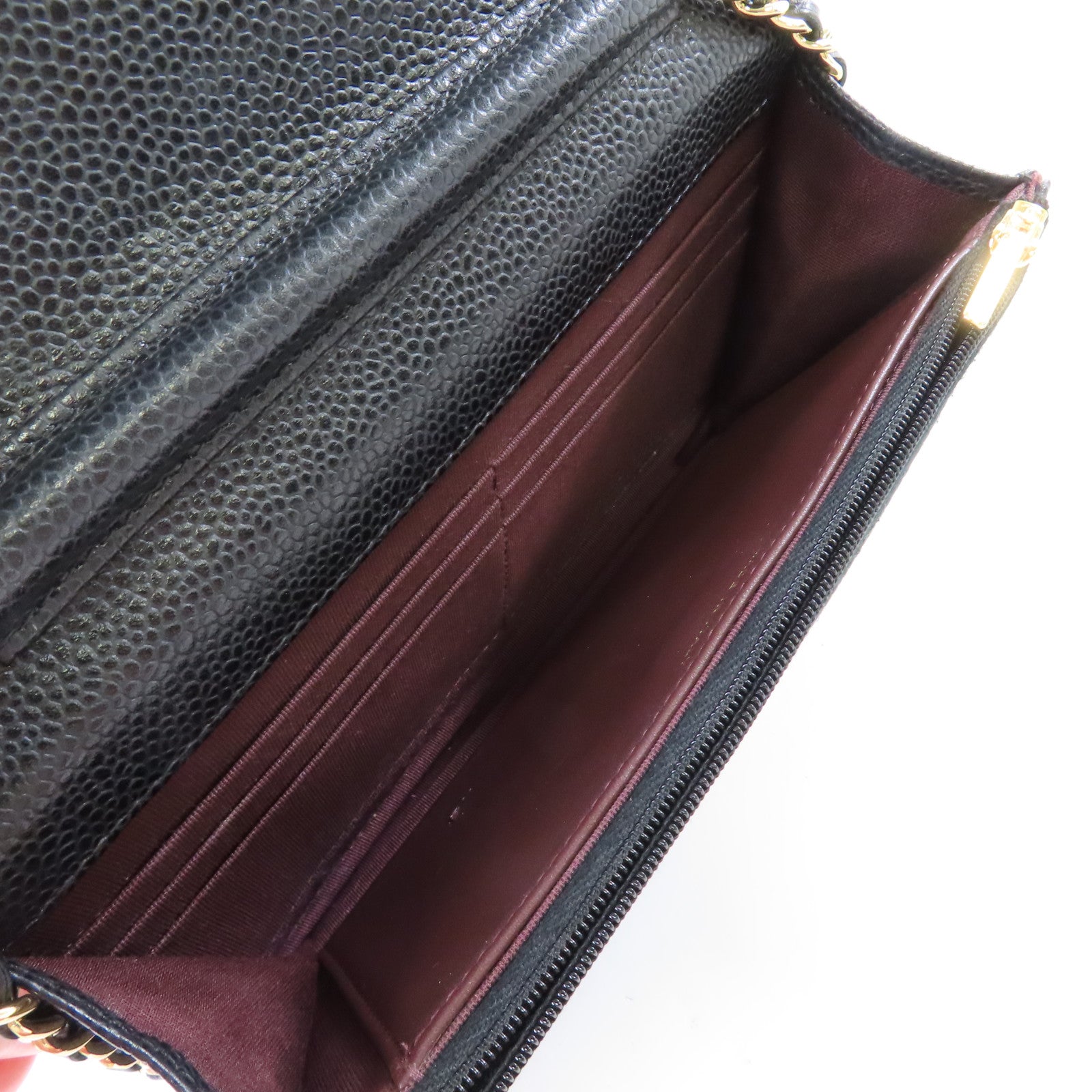 CHANEL 菱格Caviar皮革WOC Wallet On Chain Shoulder Bag金扣鏈帶肩背袋黑色