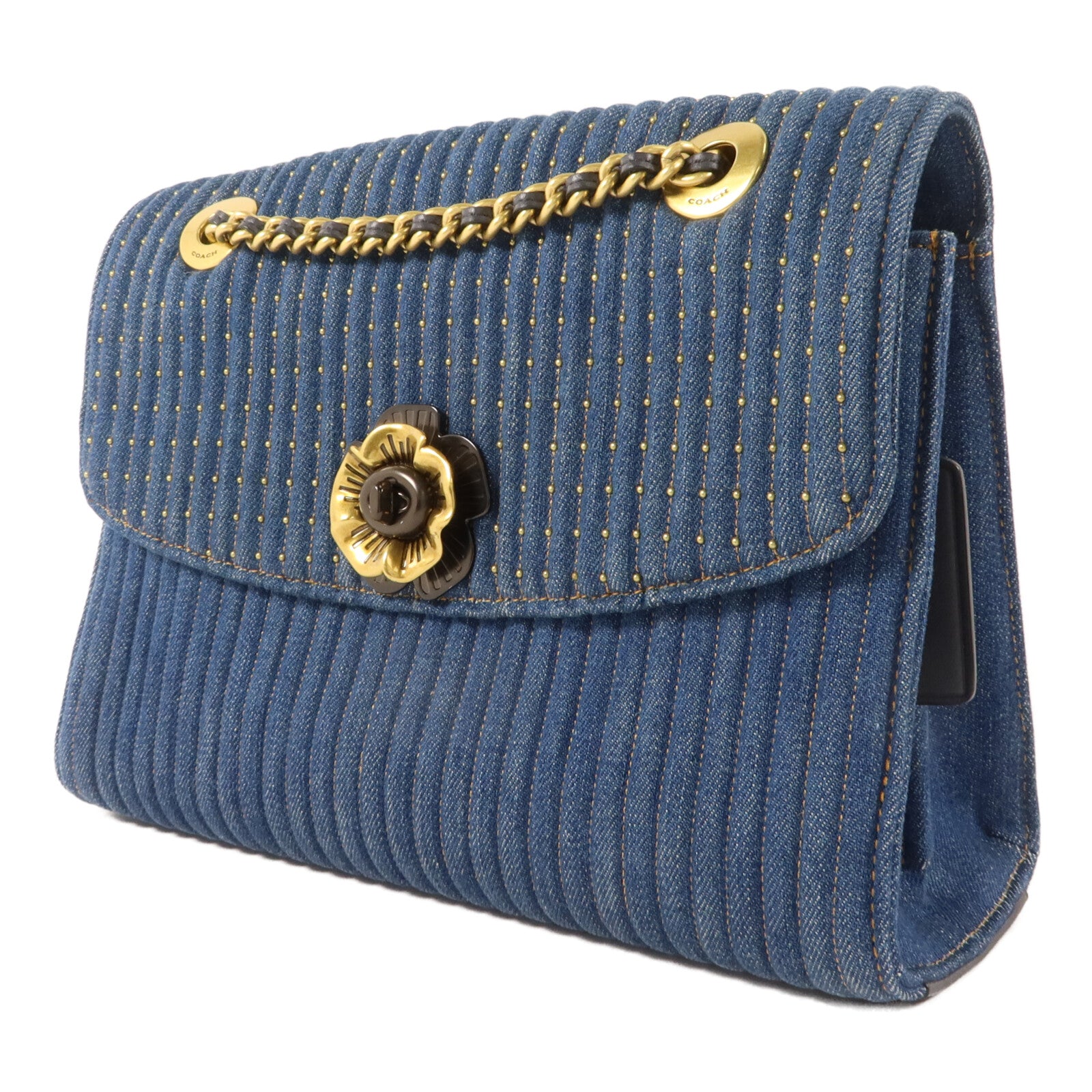 COACH 牛仔布料Chain Shoulder Bag鏈帶肩背袋