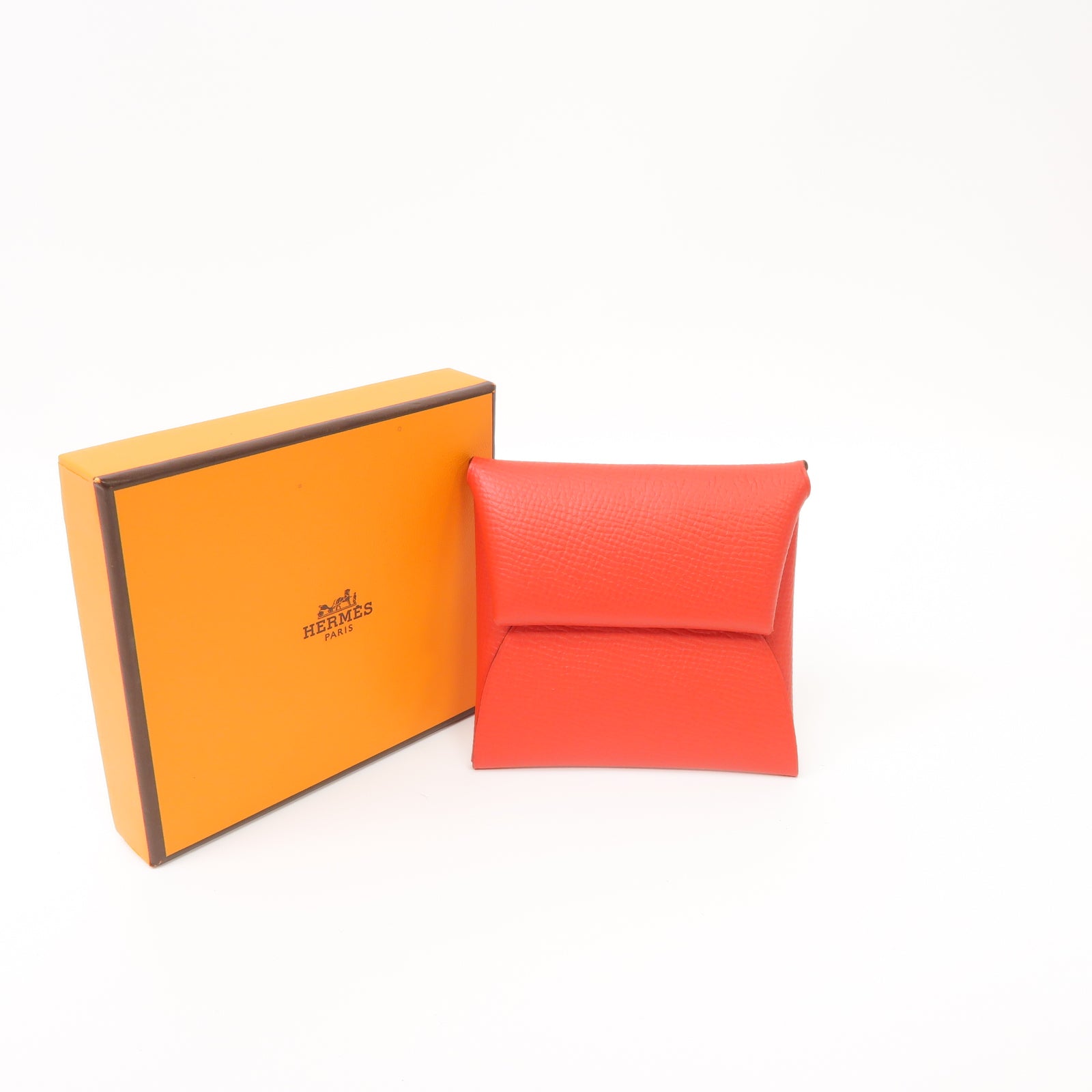 HERMES Epsom皮革Bastia銀扣零錢包Rouge Tomate紅色