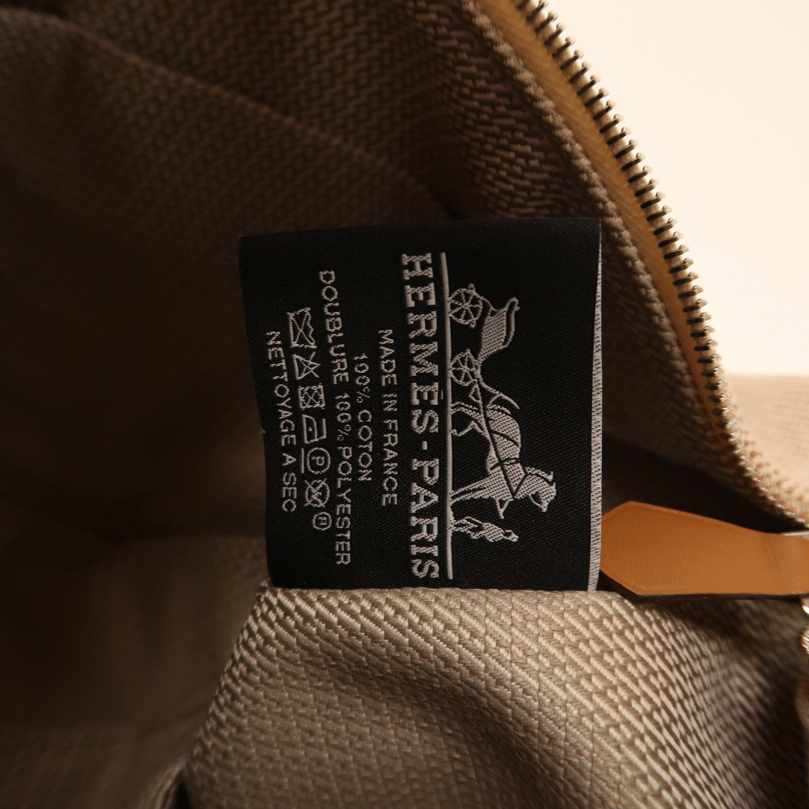 HERMES 帆布Bride A Brac PM銀扣手挽袋米色/橙色