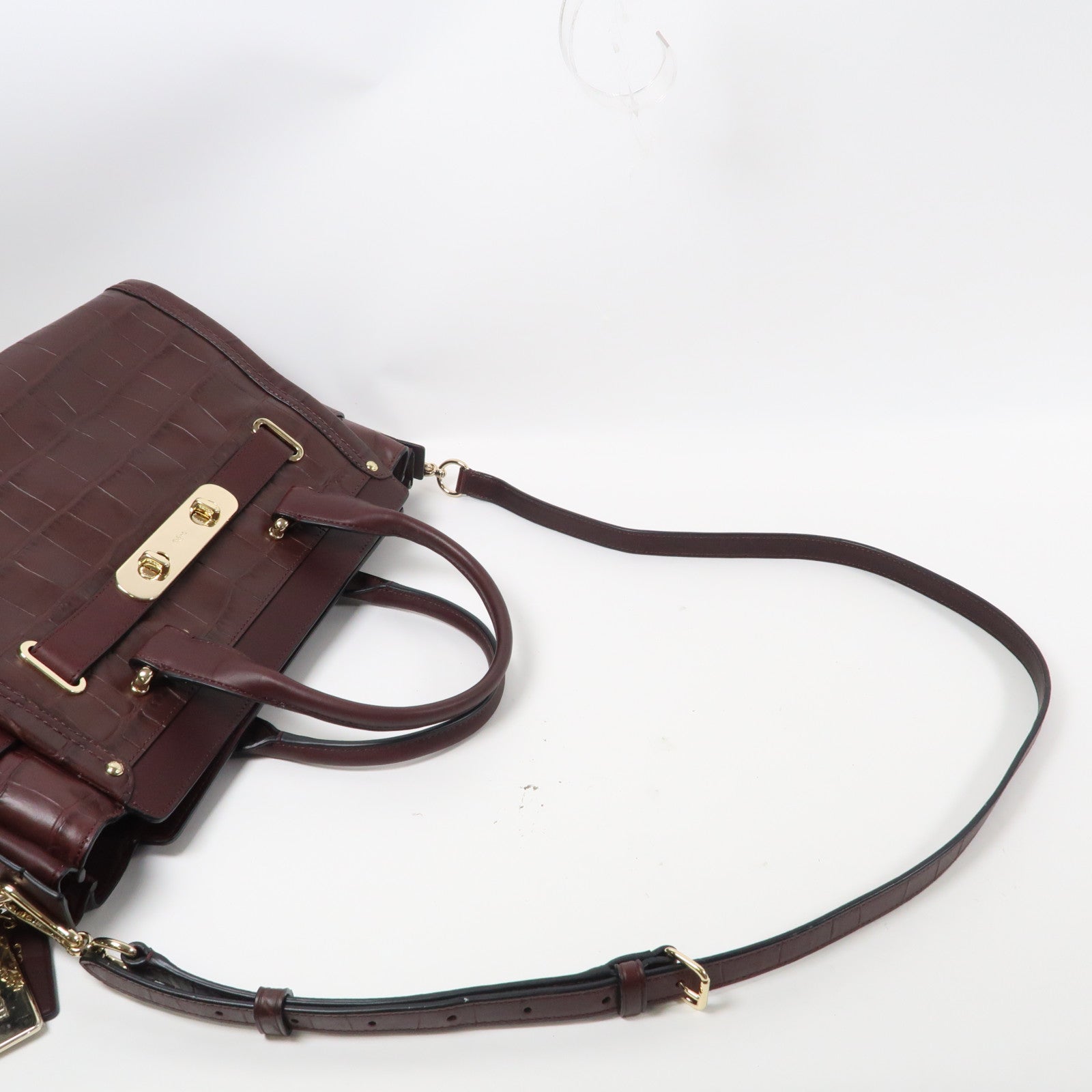 COACH 牛皮皮革2 Way Shoulder Bag銀扣手挽肩背兩用袋酒紅色