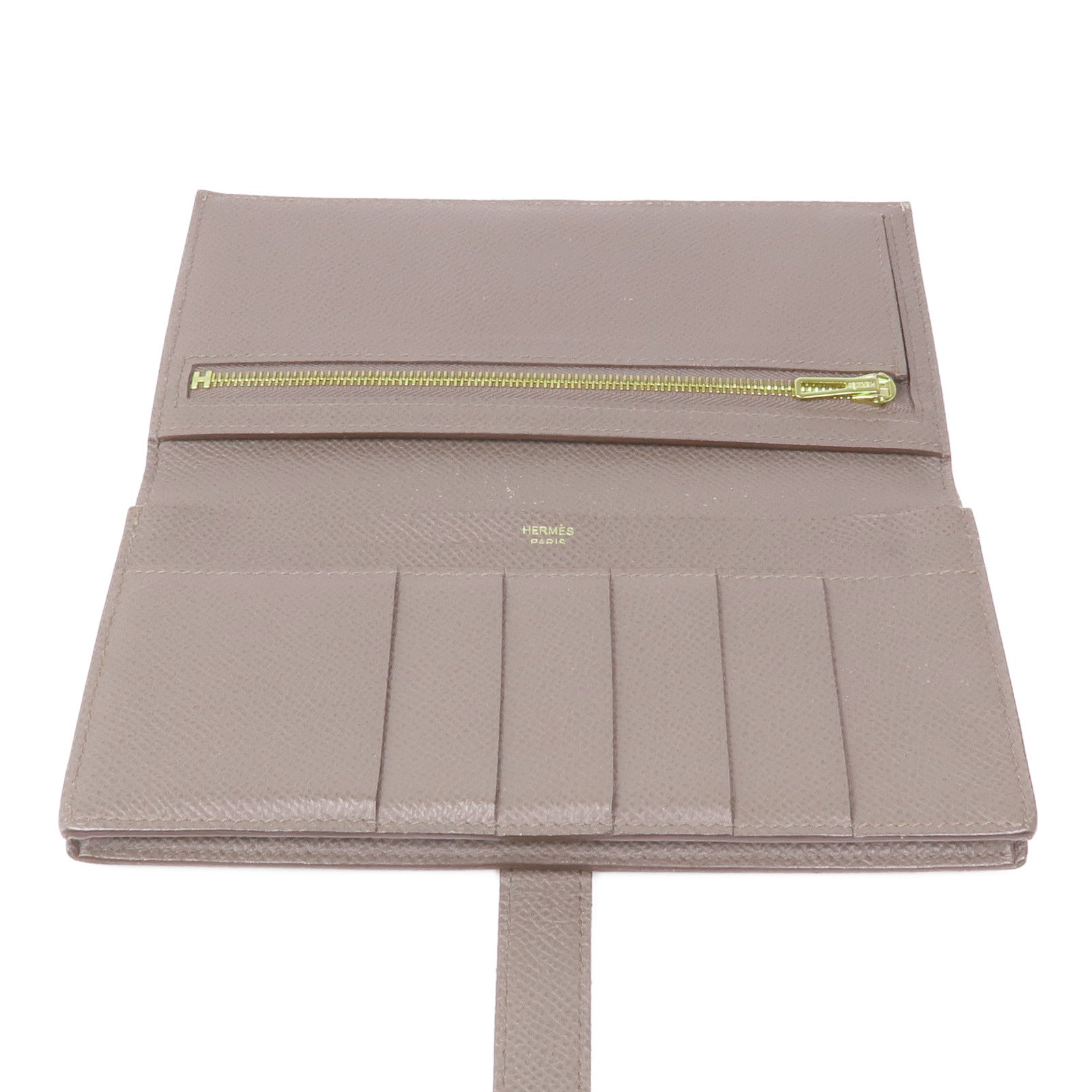 HERMES Epsom皮革Bearn金扣長錢包Etoupe