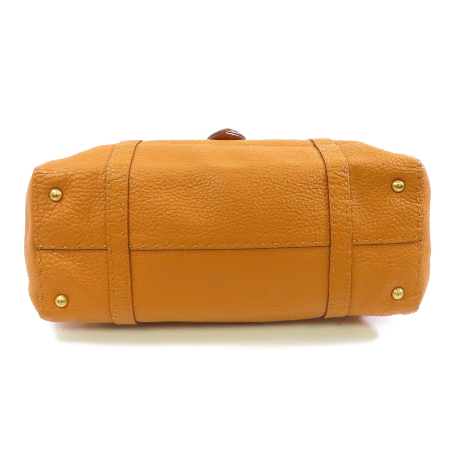 FENDI 牛皮皮革Selleria Linda金扣手挽袋/肩背袋淺啡色