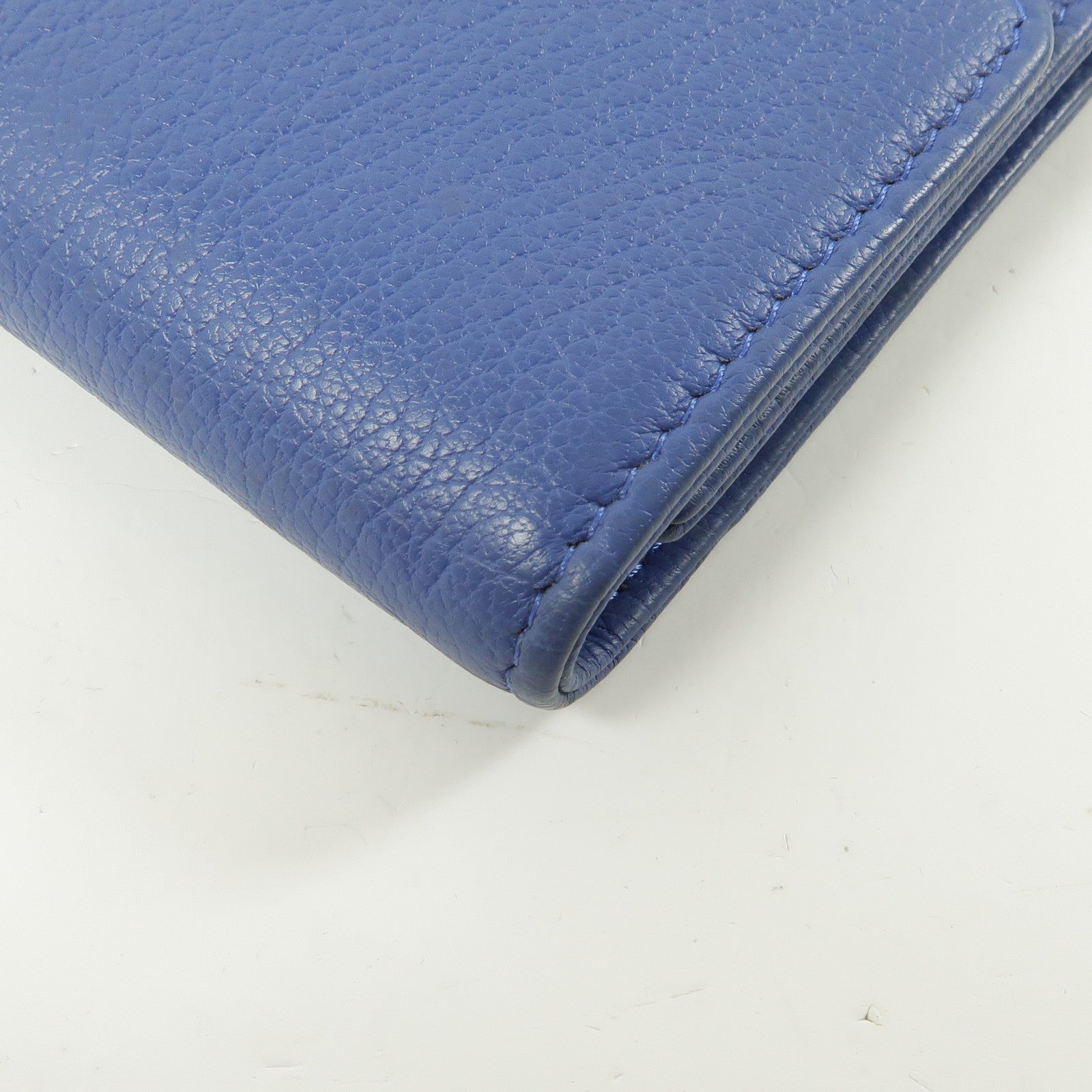CHANEL 牛皮皮革Wallet銀扣錢包藍色