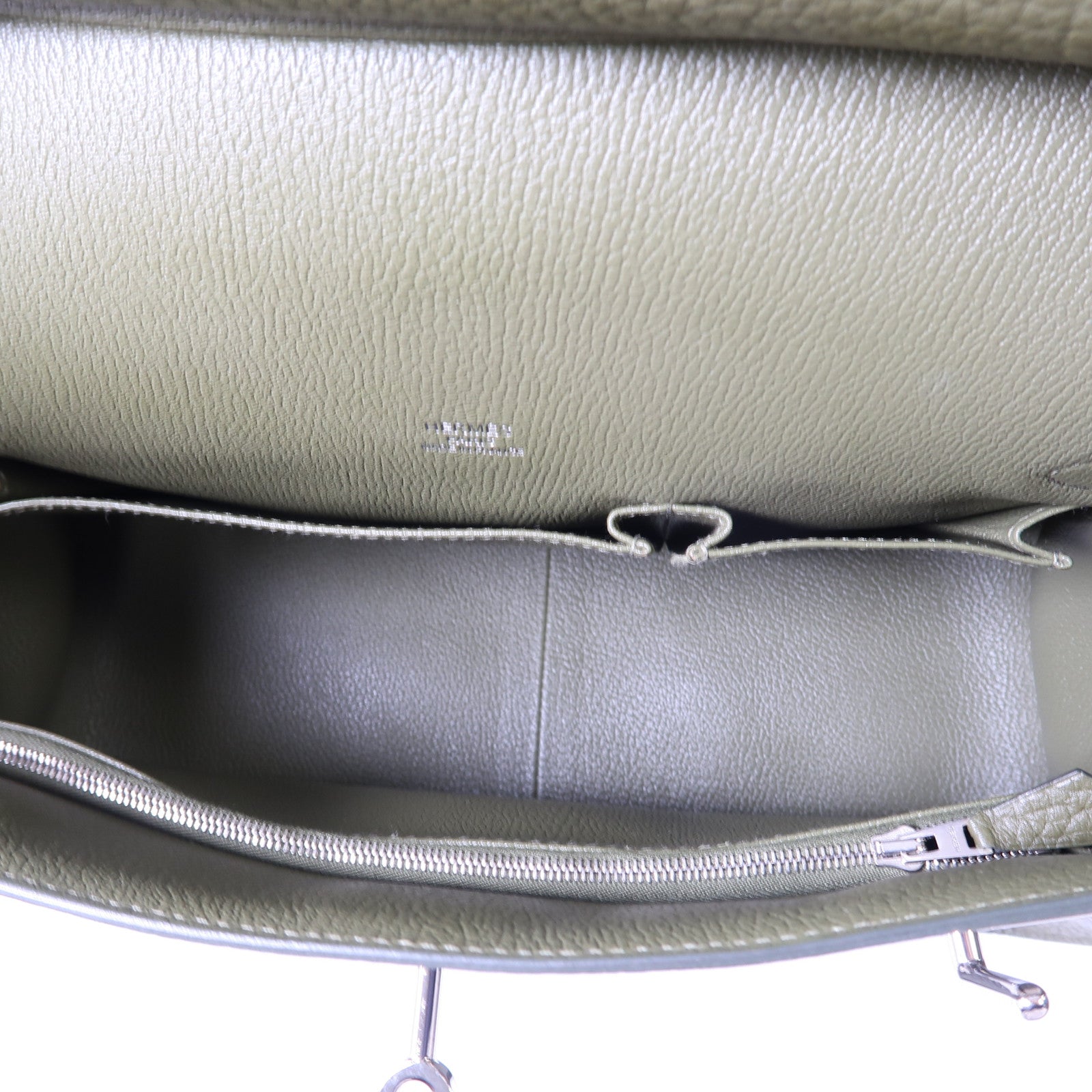 HERMES Clemence皮革Jypsiere 31銀扣肩背袋Vert Veronese綠色