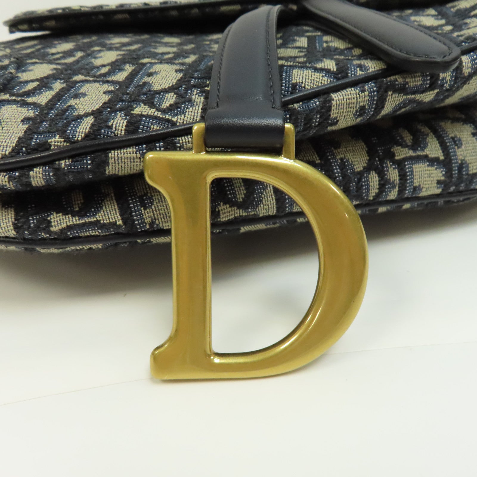 Dior 帆布Saddle Bag金扣手挽袋藍色