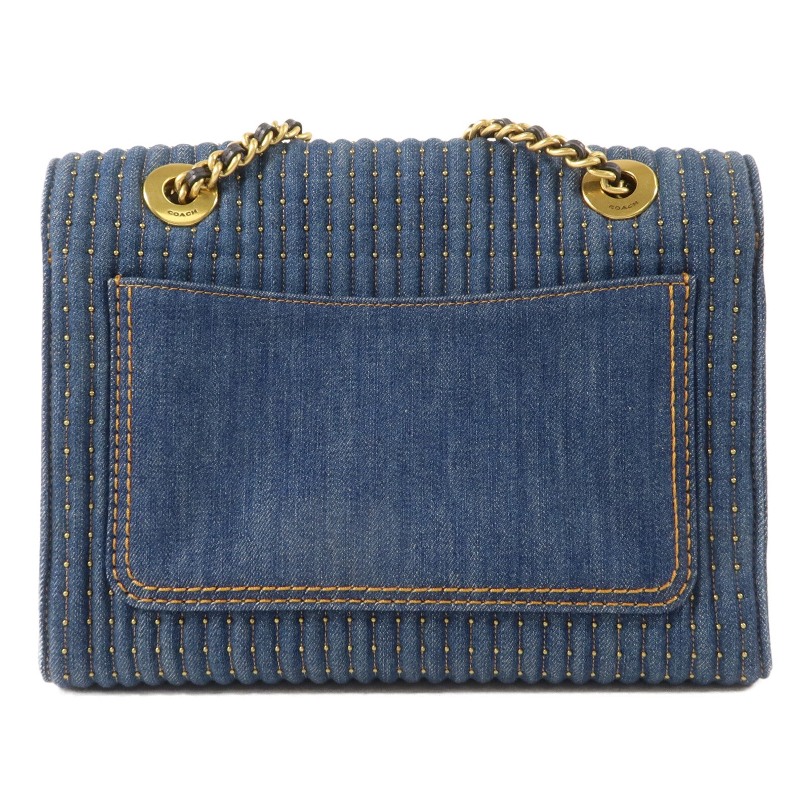 COACH 牛仔布料Chain Shoulder Bag鏈帶肩背袋