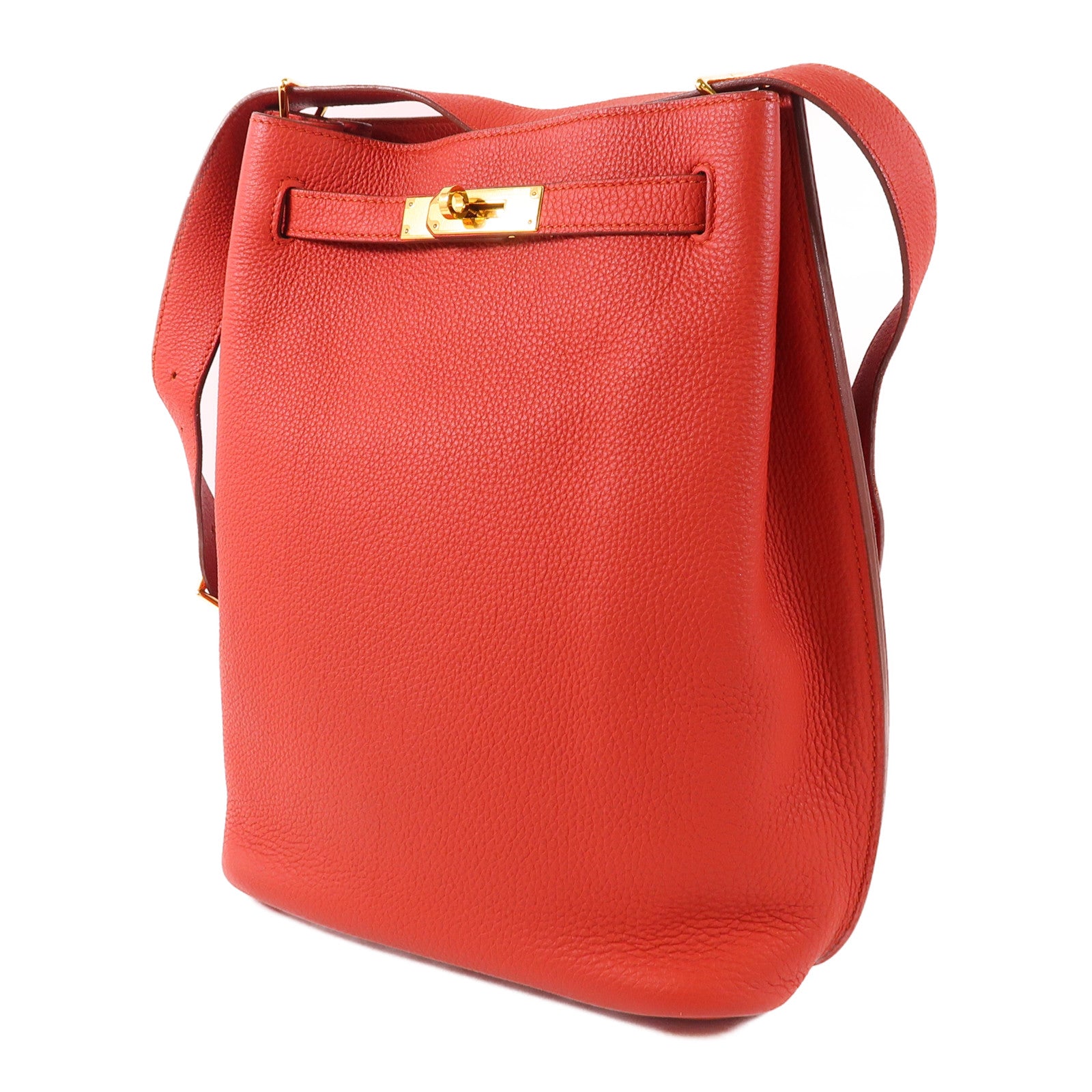 HERMES Clemence皮革So Kelly 22銀扣肩背袋9M Sanguine