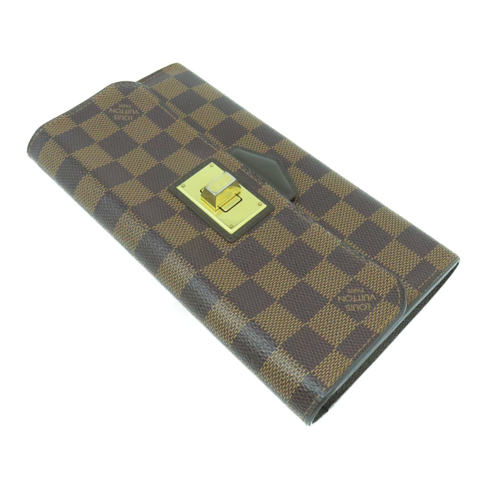 LOUIS VUITTON 【清倉大減價】Damier Ebene Portefeiulle Rose Berry金扣長錢包啡色