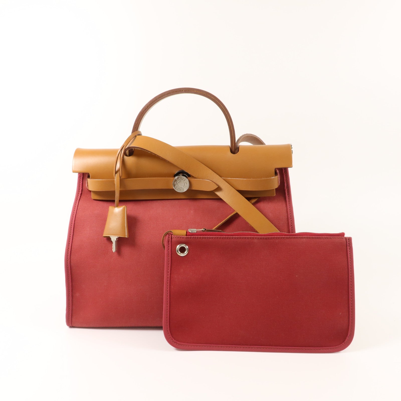 HERMES 帆布Herbag PM手挽肩背兩用袋Rubis/Fauve