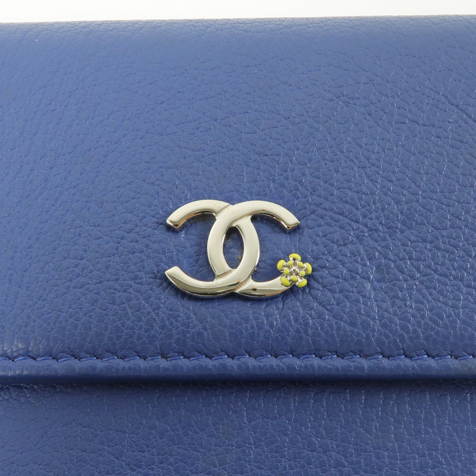 CHANEL 牛皮皮革Wallet銀扣錢包藍色