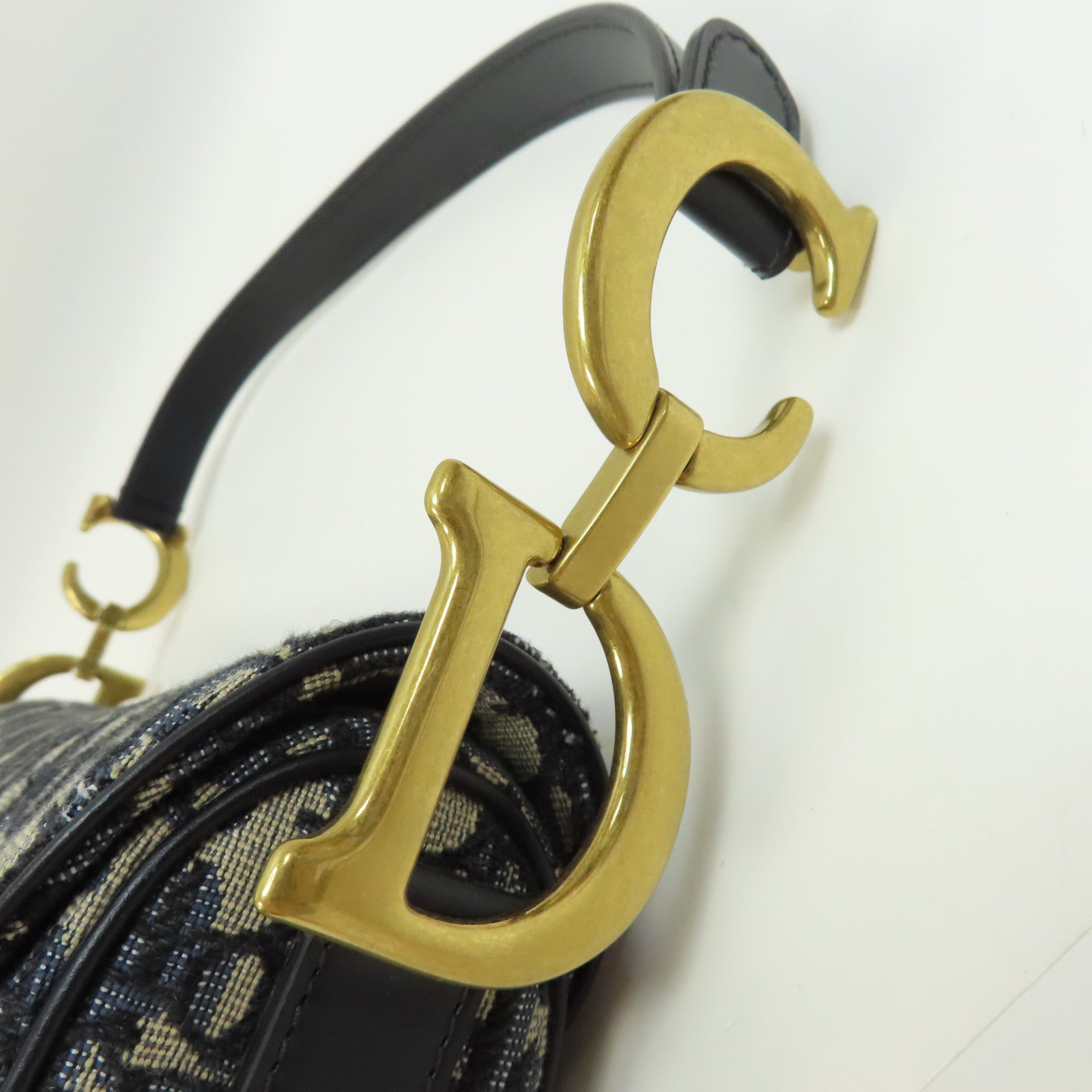Dior 帆布Saddle Bag金扣手挽袋藍色