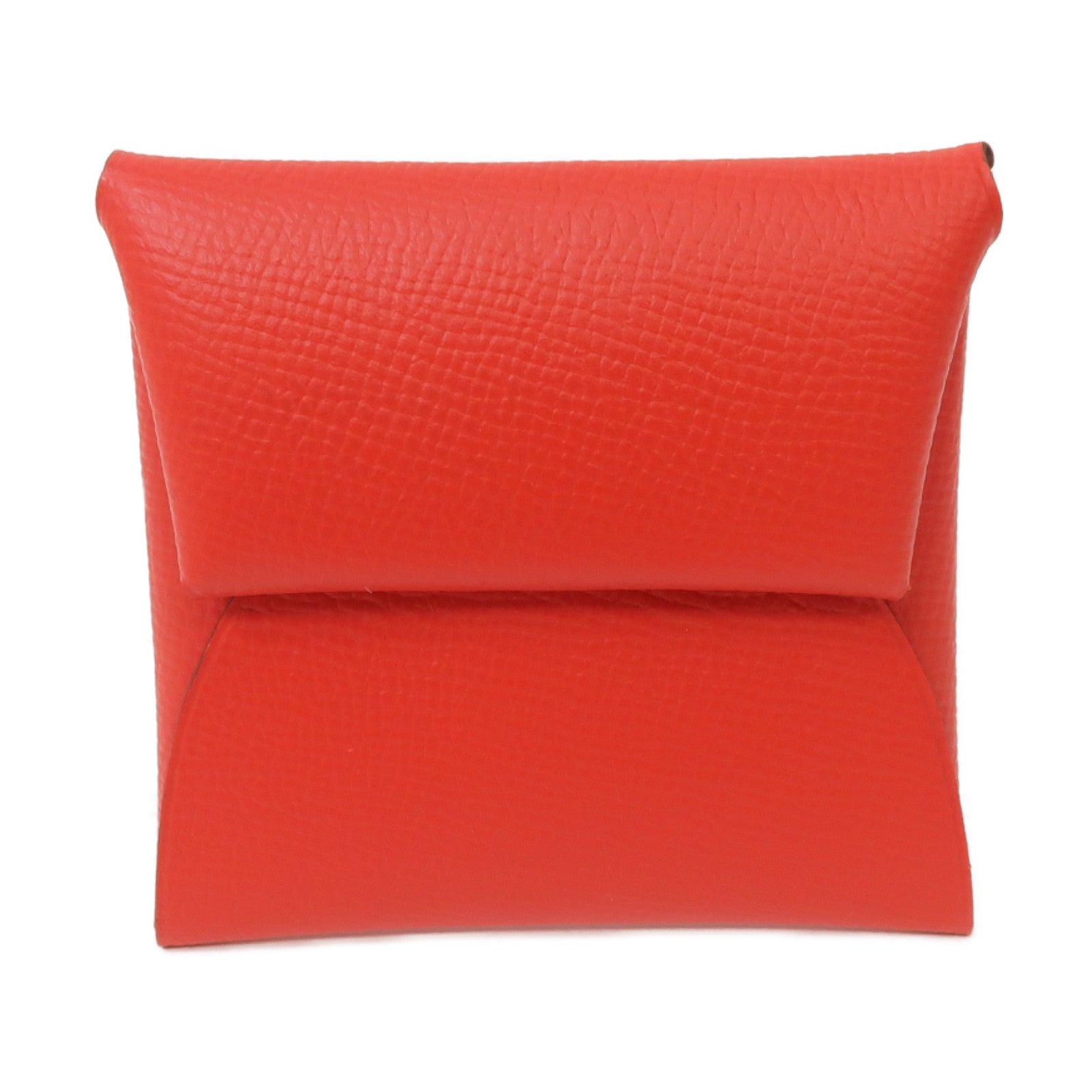 HERMES Epsom皮革Bastia銀扣零錢包Rouge Tomate紅色