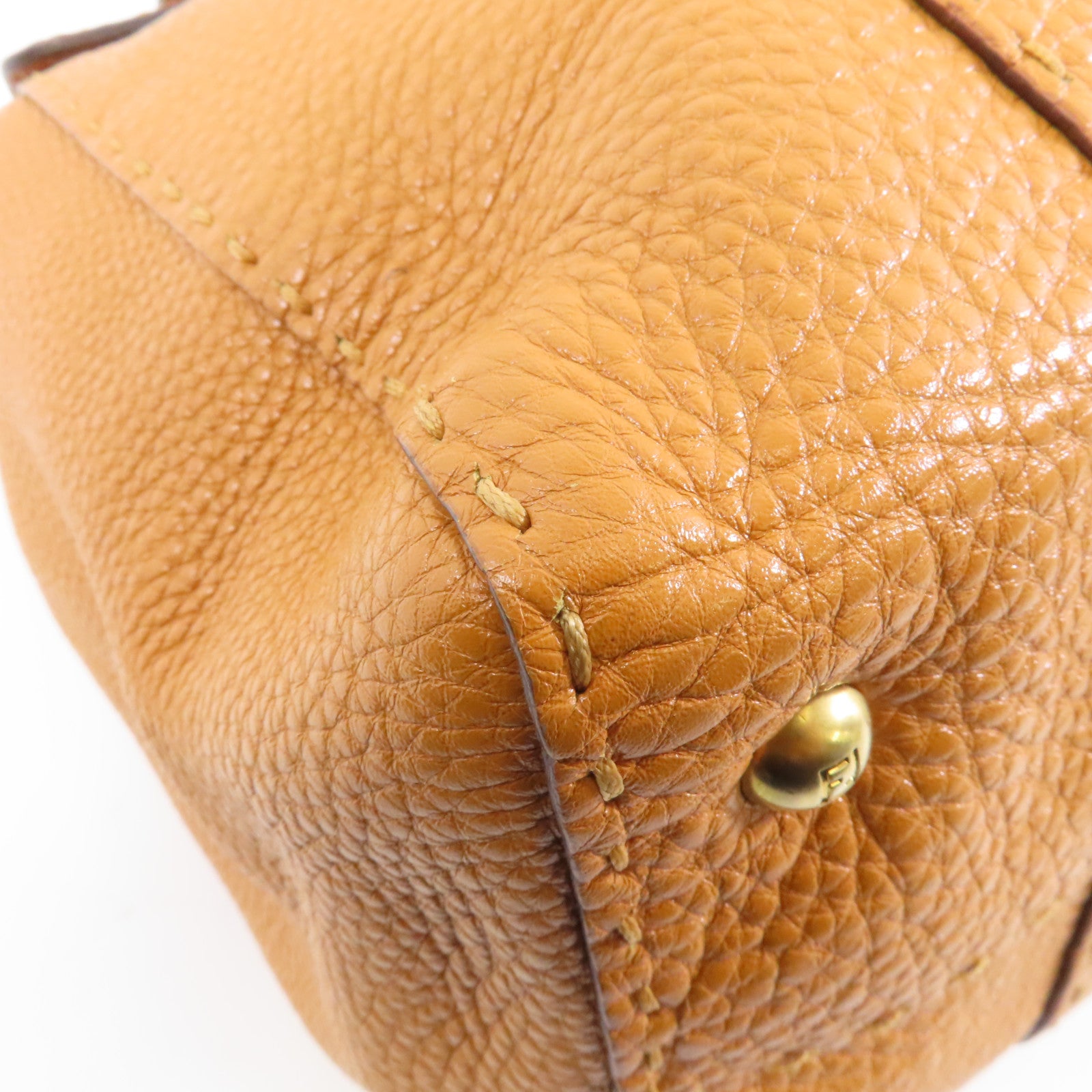 FENDI 牛皮皮革Selleria Linda金扣手挽袋/肩背袋淺啡色