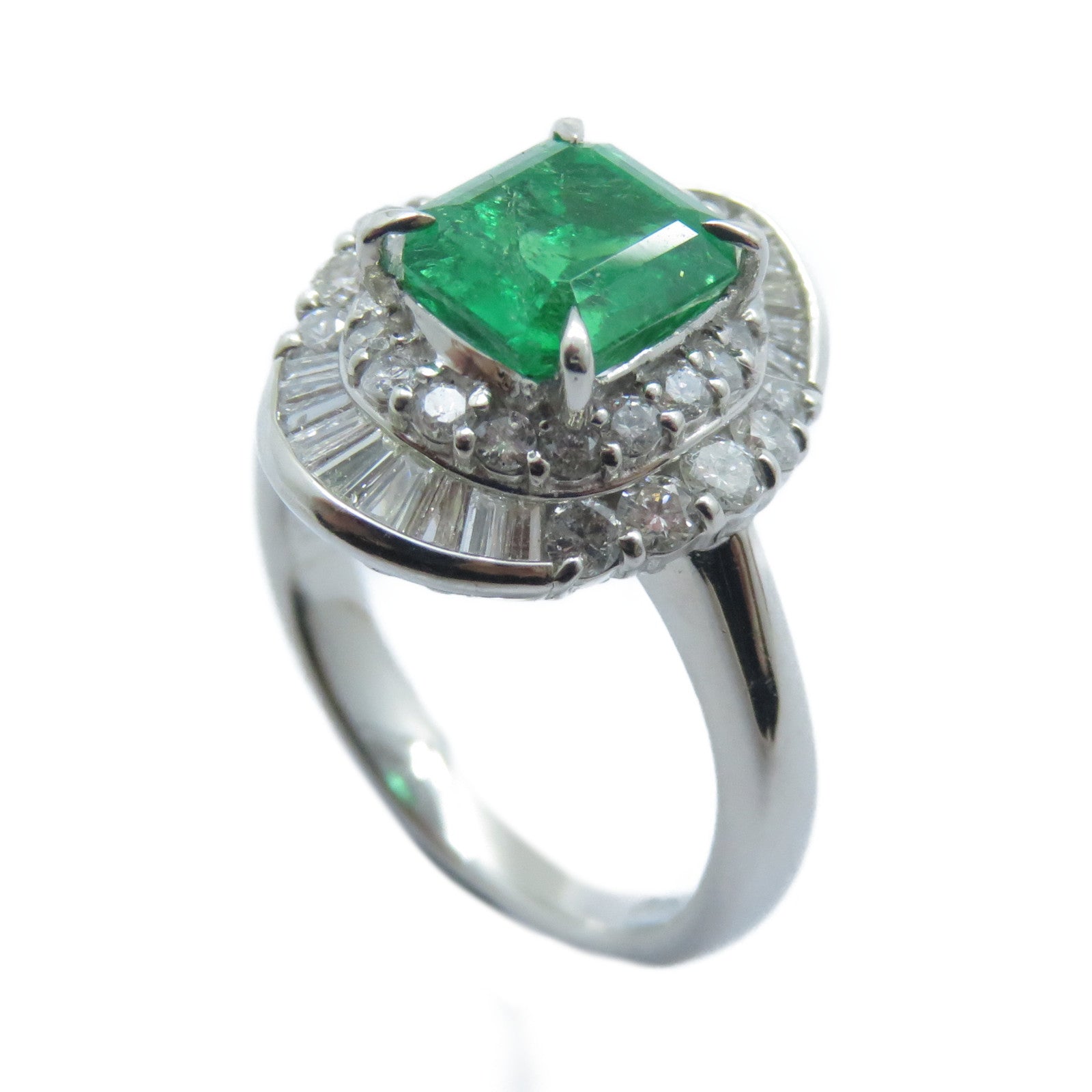 JEWELRY 【激減優惠】PT900鉑金Emerald Diamond Ring 1.39ct綠寶石/0.71ct鑽石戒指US#5