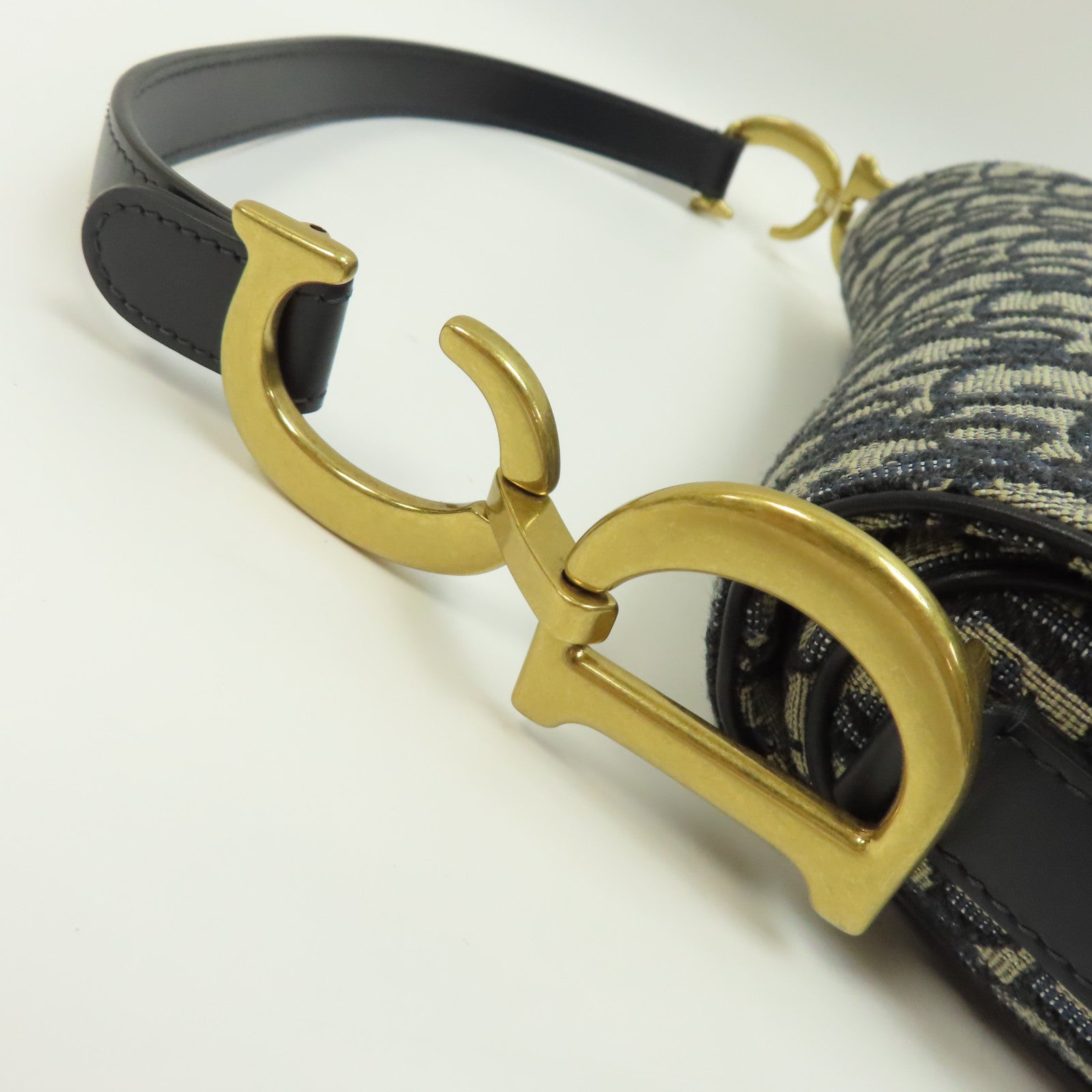 Dior 帆布Saddle Bag金扣手挽袋藍色