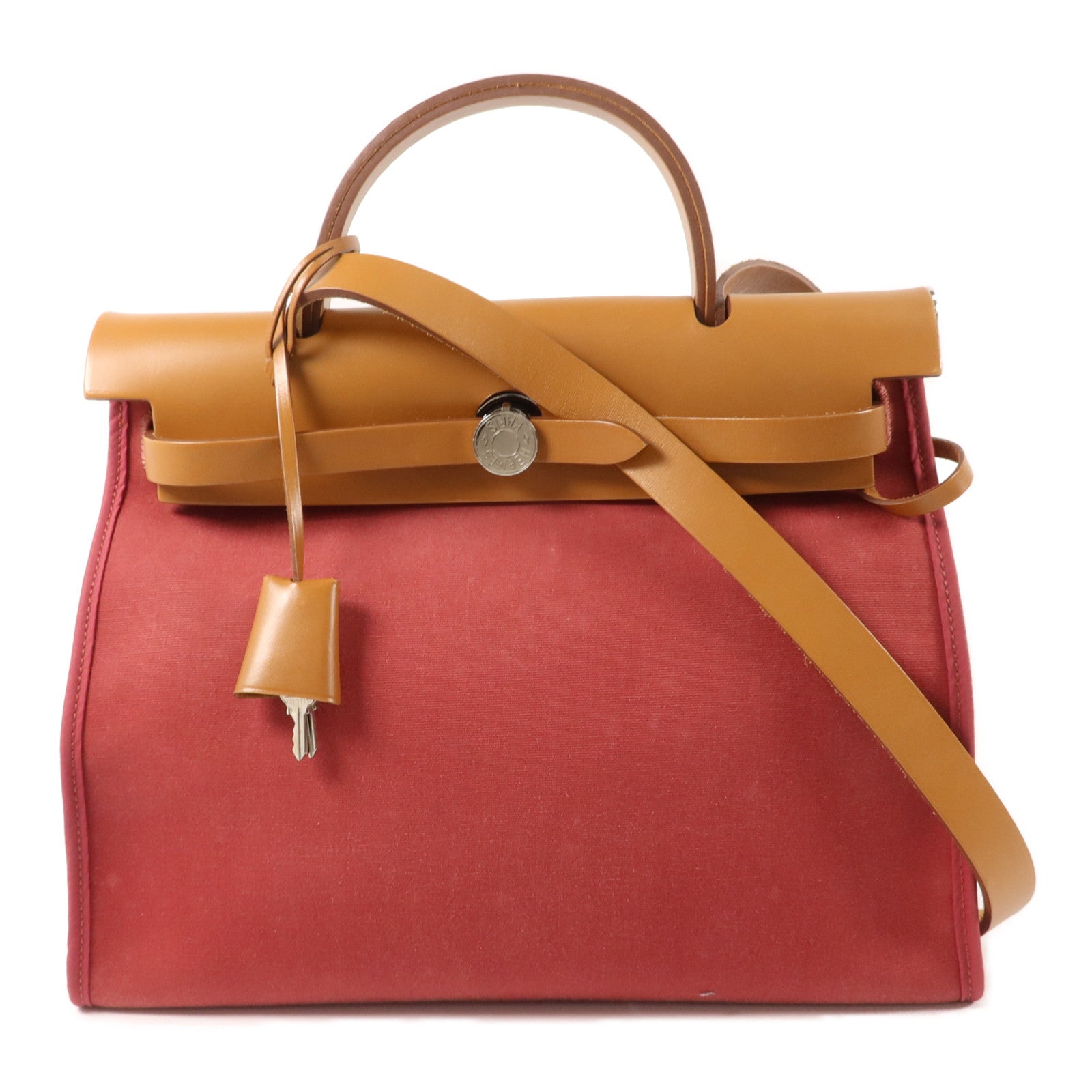 HERMES 帆布Herbag PM手挽肩背兩用袋Rubis/Fauve