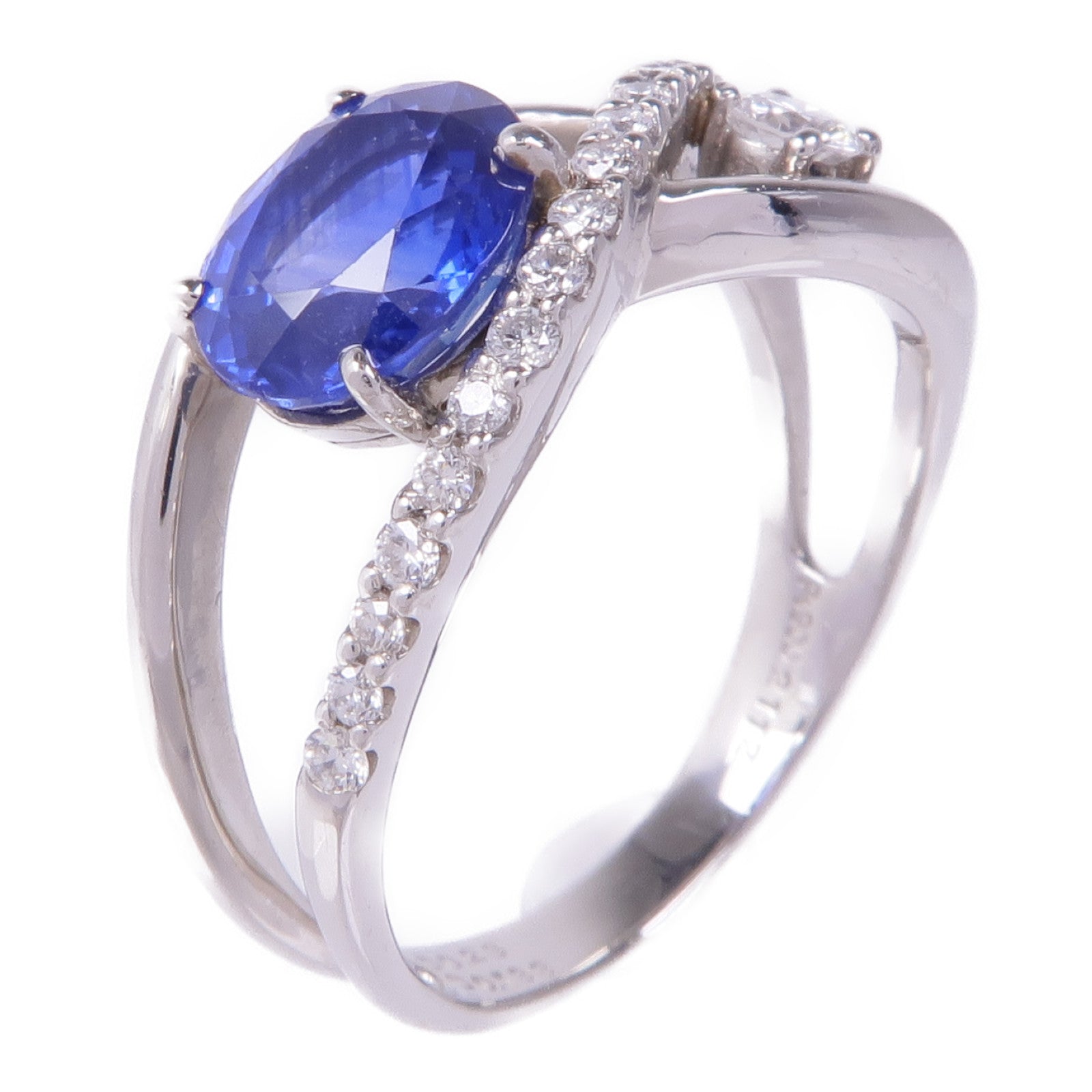 JEWELRY PT900鉑金Sapphire Diamond Ring藍寶石/鑽石戒指US#7.5