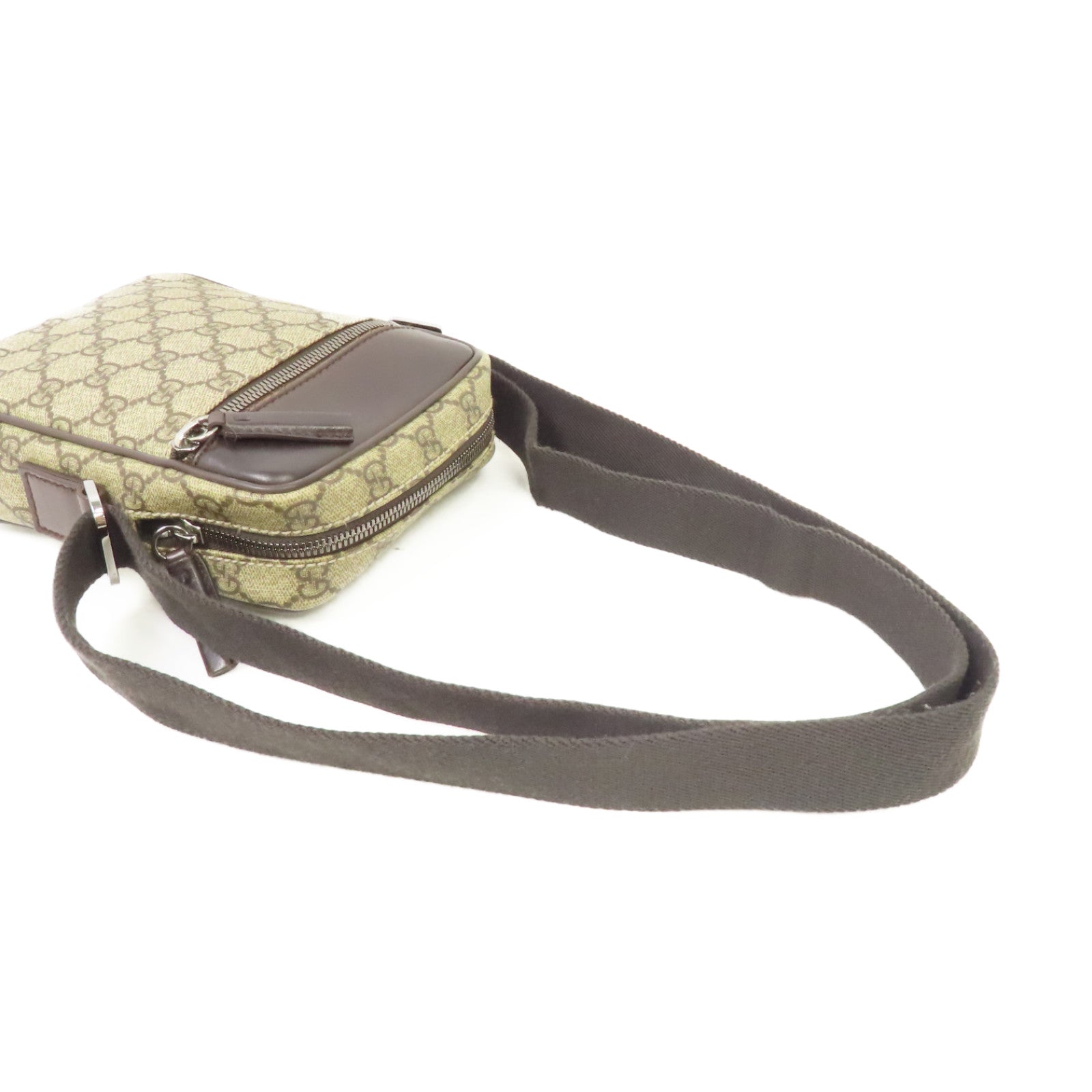 GUCCI 塗層帆布Shoulder Bag銀扣肩背袋啡色