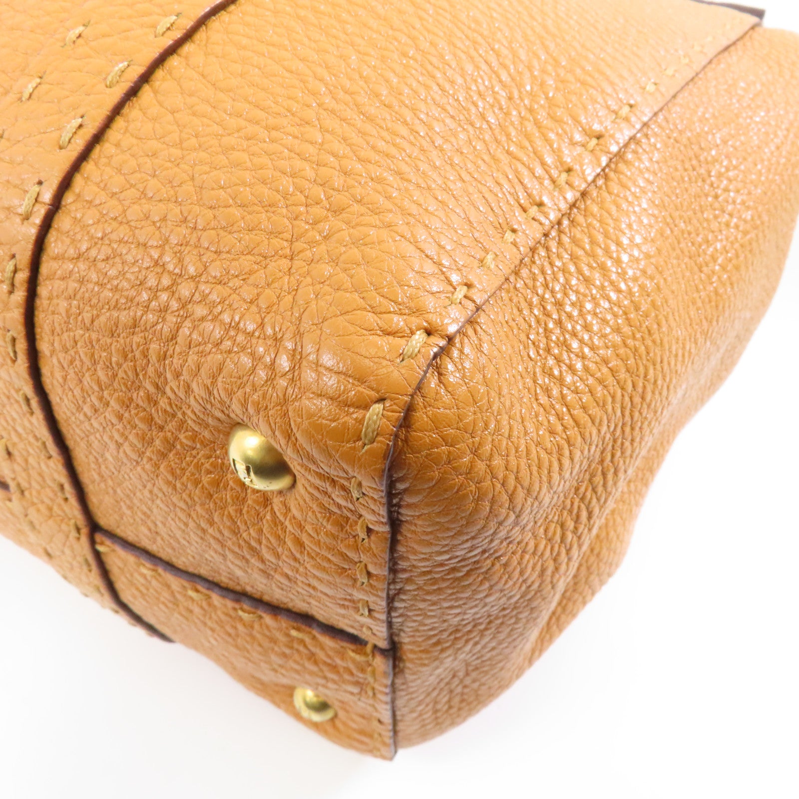 FENDI 牛皮皮革Selleria Linda金扣手挽袋/肩背袋淺啡色