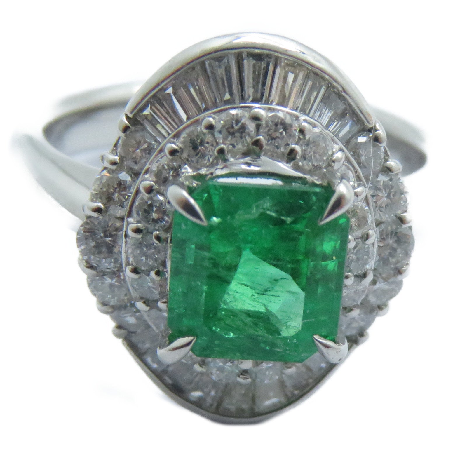 JEWELRY 【激減優惠】PT900鉑金Emerald Diamond Ring 1.39ct綠寶石/0.71ct鑽石戒指US#5
