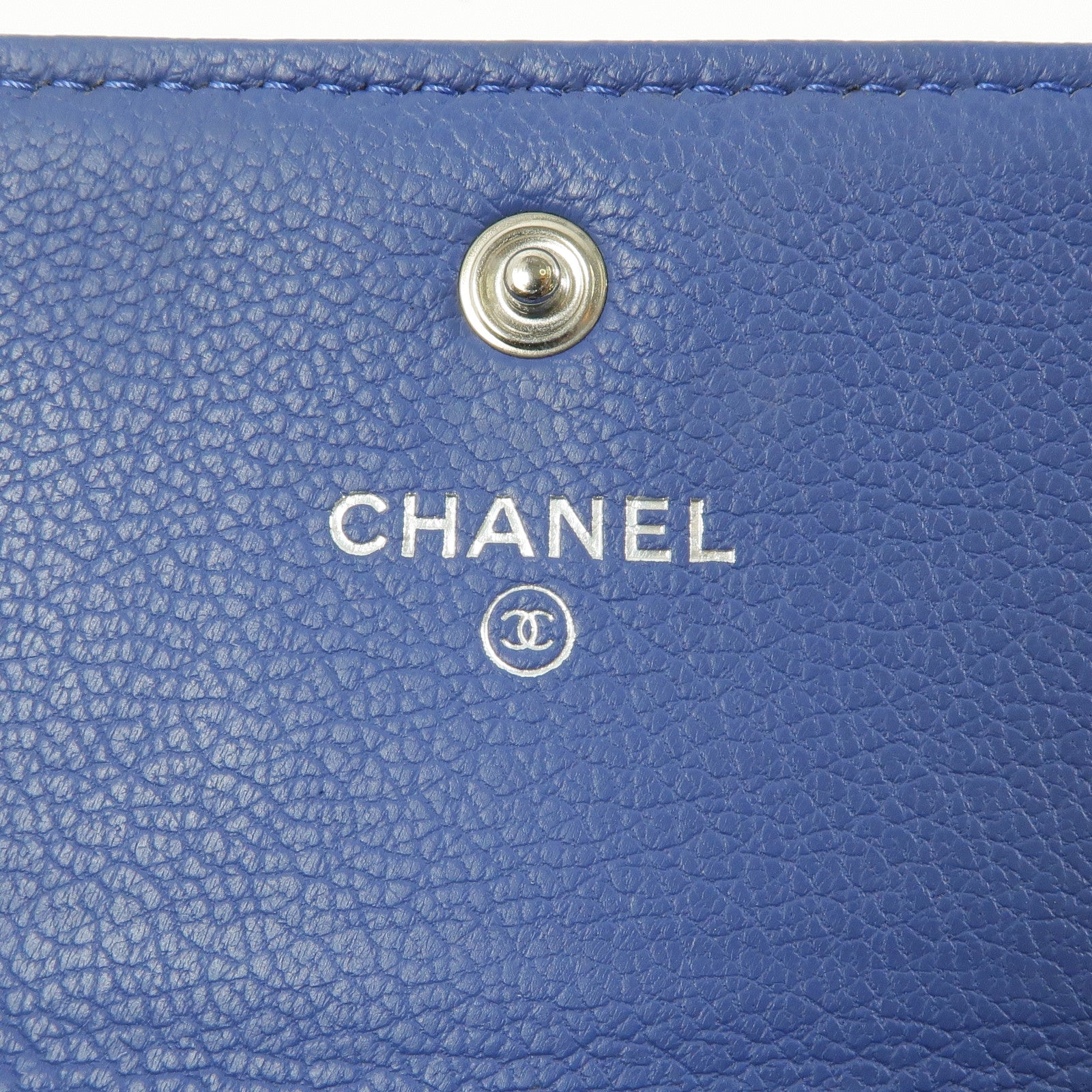 CHANEL 牛皮皮革Wallet銀扣錢包藍色