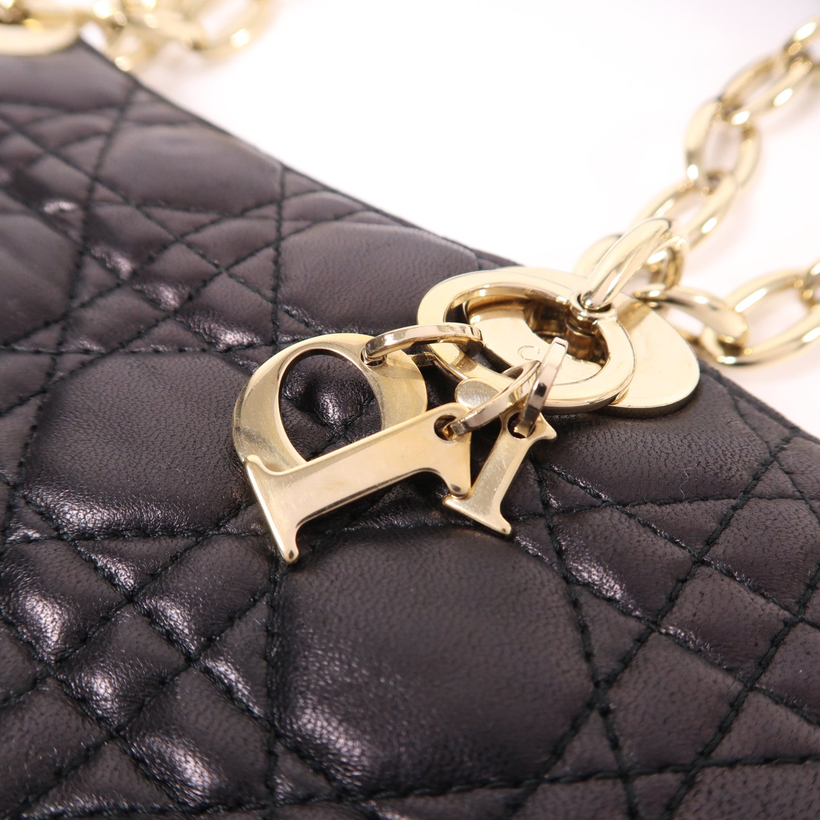 Dior 羊皮皮革Lady Dior Shopping Tote金扣鏈帶肩背袋