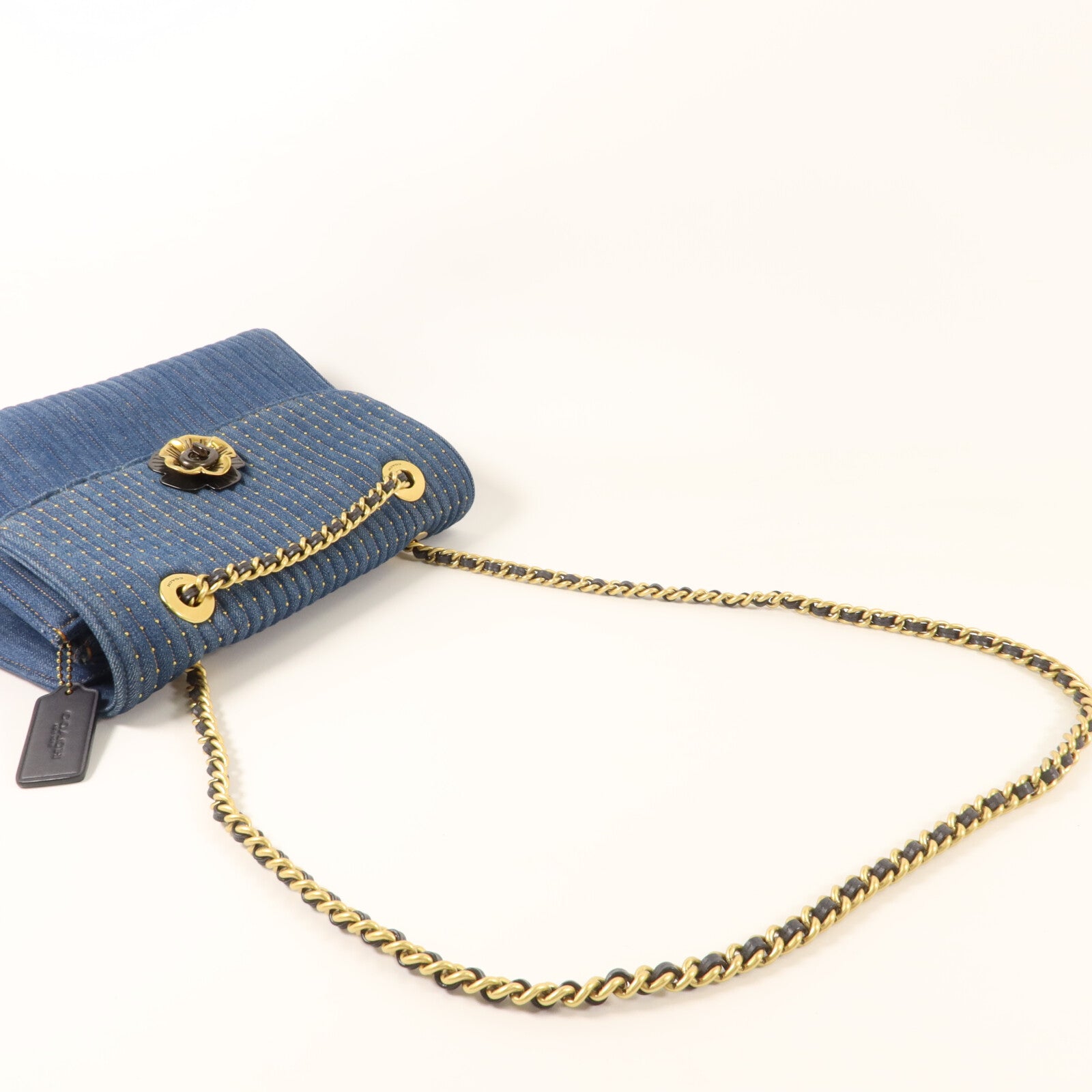 COACH 牛仔布料Chain Shoulder Bag鏈帶肩背袋
