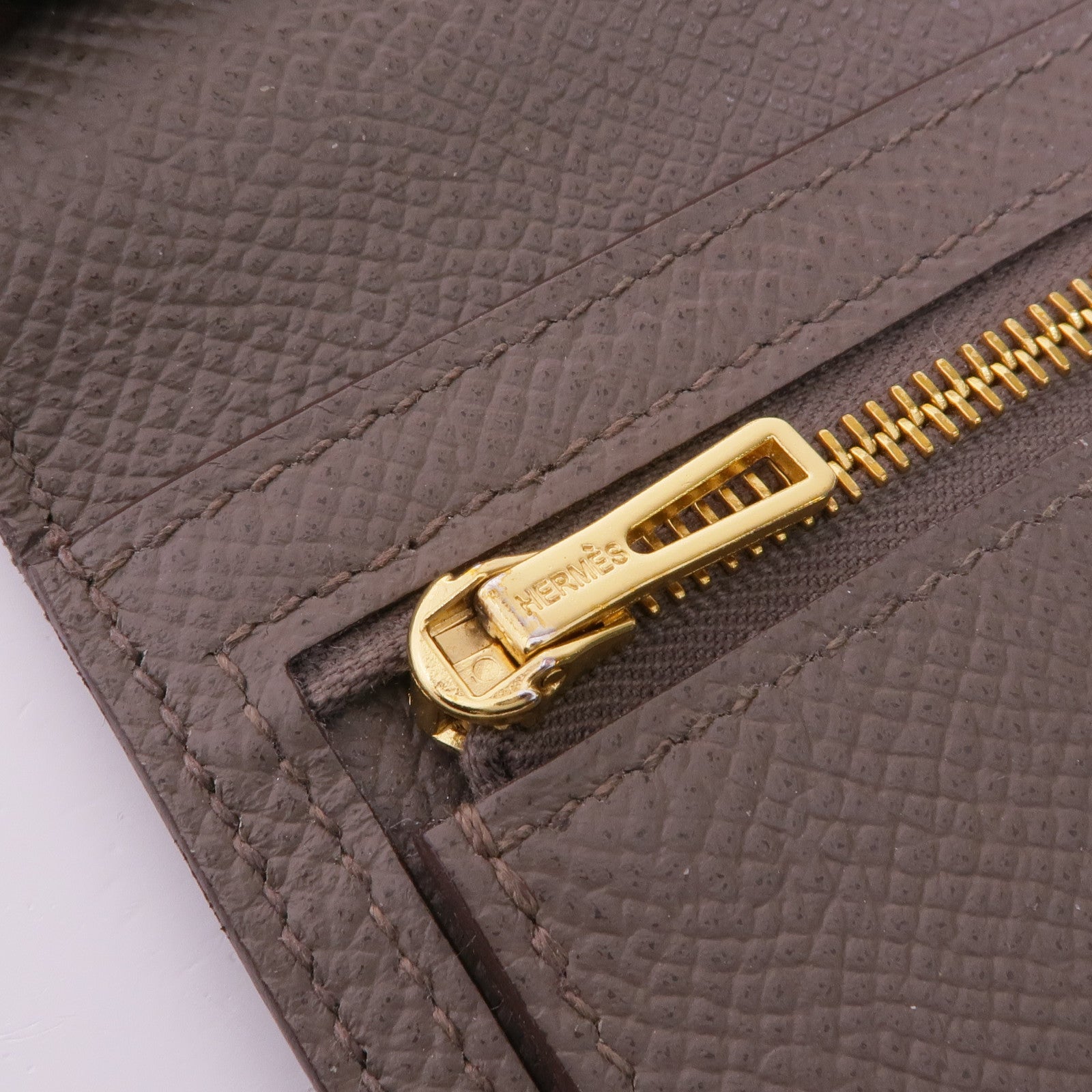 HERMES 【激減優惠】Epsom皮革Bearn金扣長錢包Etoupe