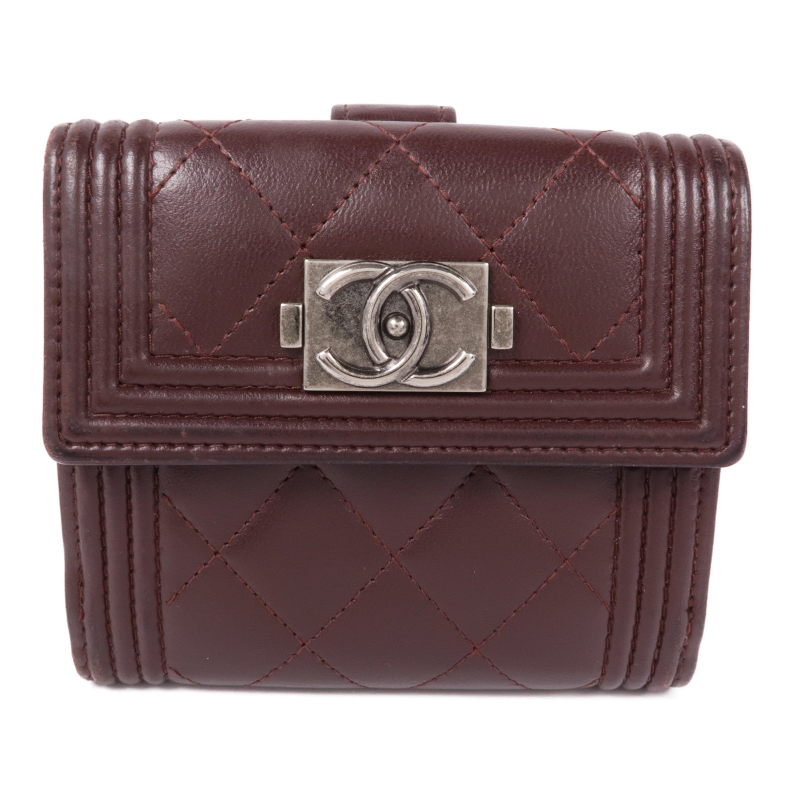 CHANEL 皮革Boy Wallet銀扣錢包