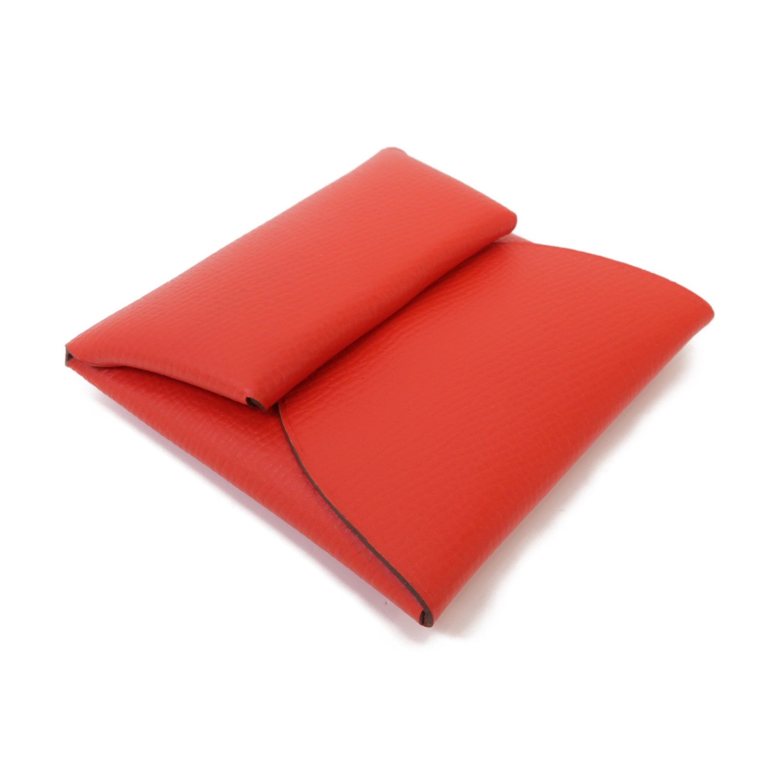 HERMES Epsom皮革Bastia銀扣零錢包Rouge Tomate紅色