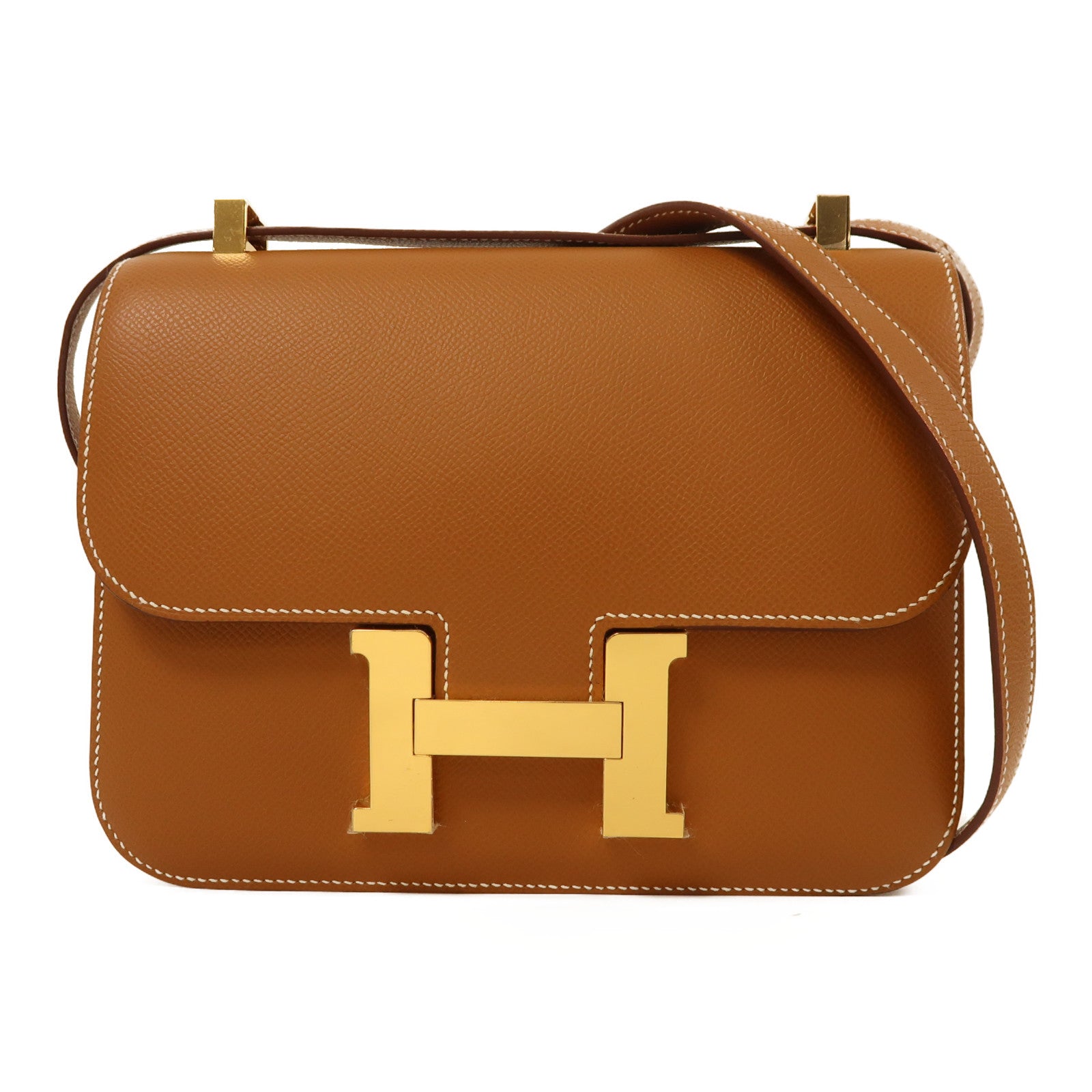HERMES Epsom皮革Constance 24金扣肩背袋經典駝色