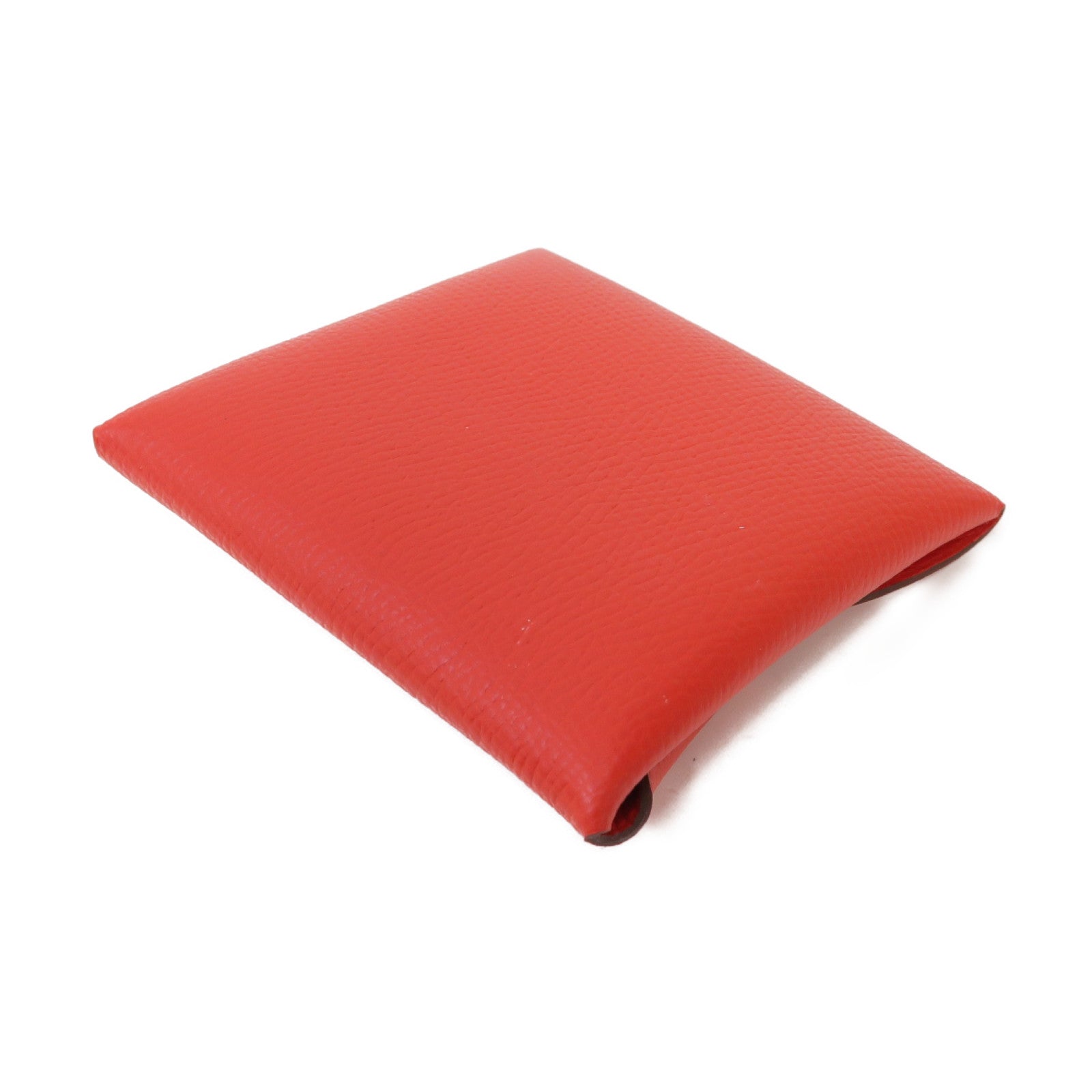 HERMES Epsom皮革Bastia銀扣零錢包Rouge Tomate紅色