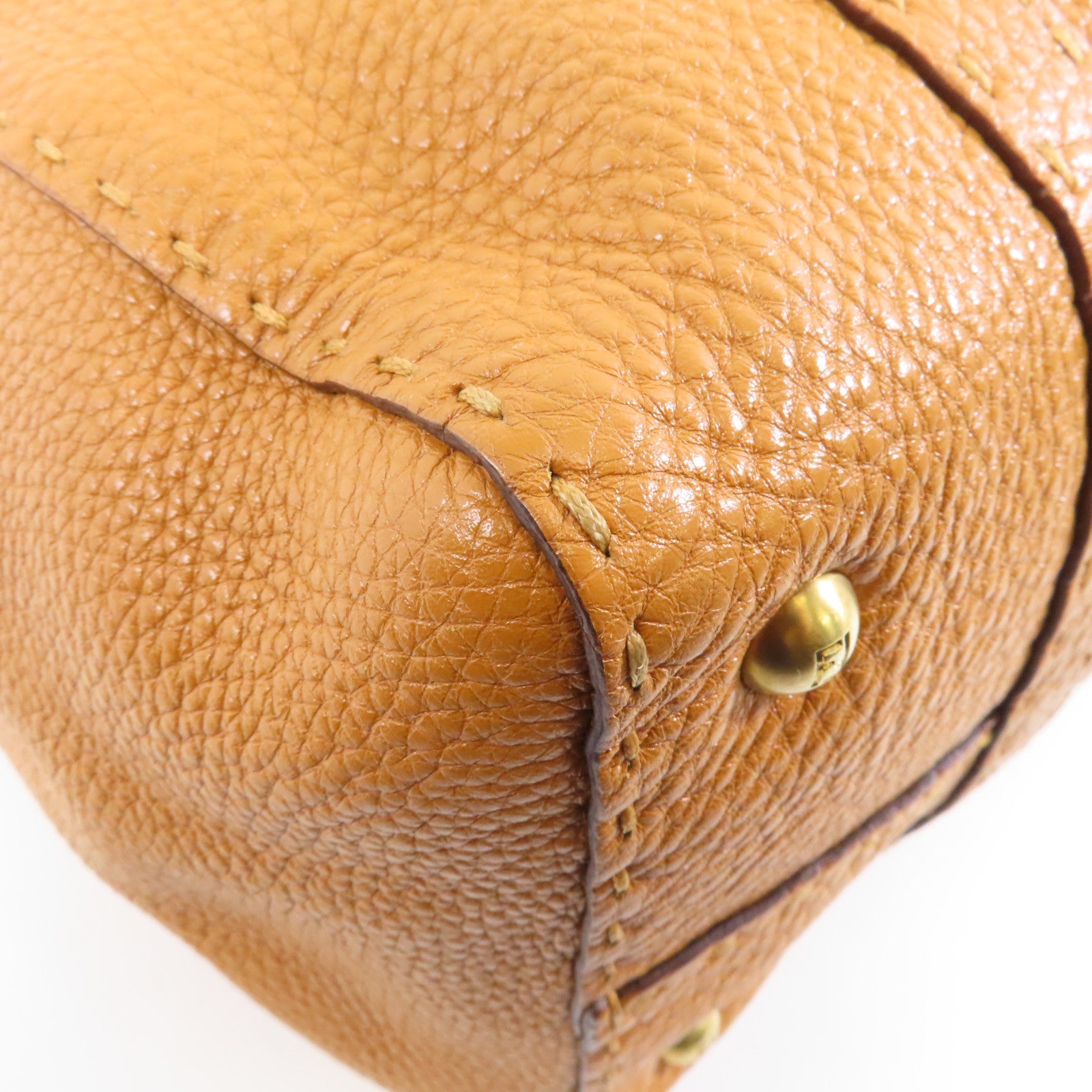 FENDI 牛皮皮革Selleria Linda金扣手挽袋/肩背袋淺啡色