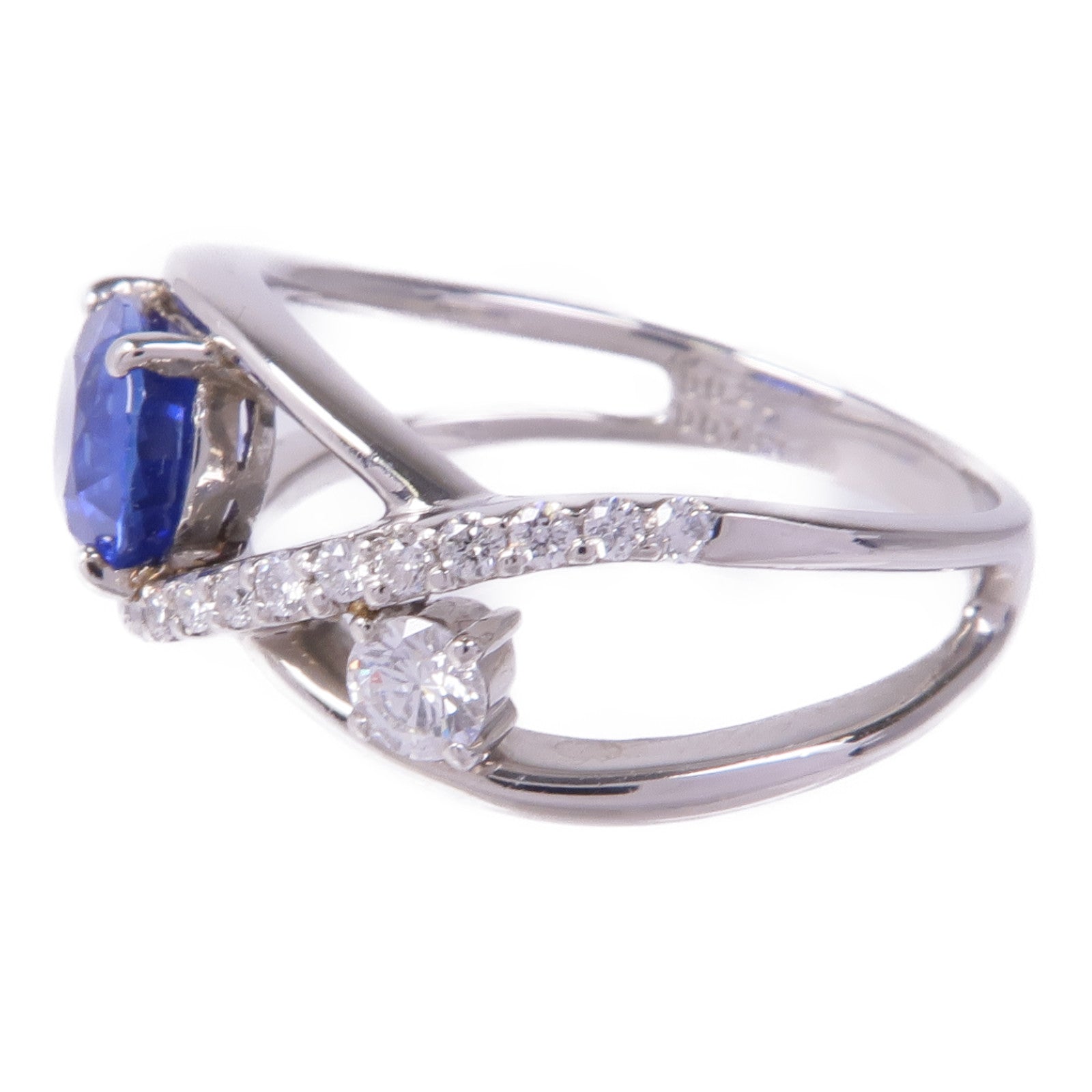 JEWELRY PT900鉑金Sapphire Diamond Ring藍寶石/鑽石戒指US#7.5