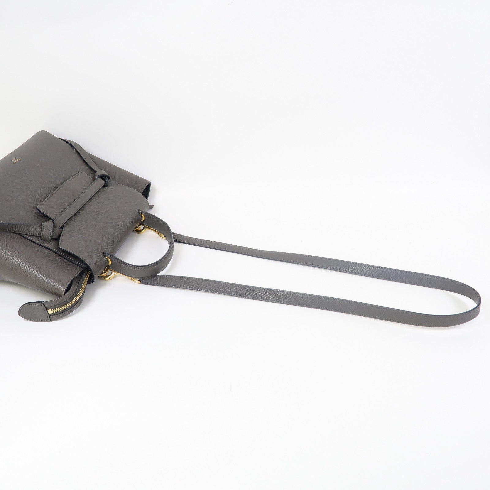 CELINE 牛皮皮革Belt Bag金扣手挽肩背兩用袋灰色