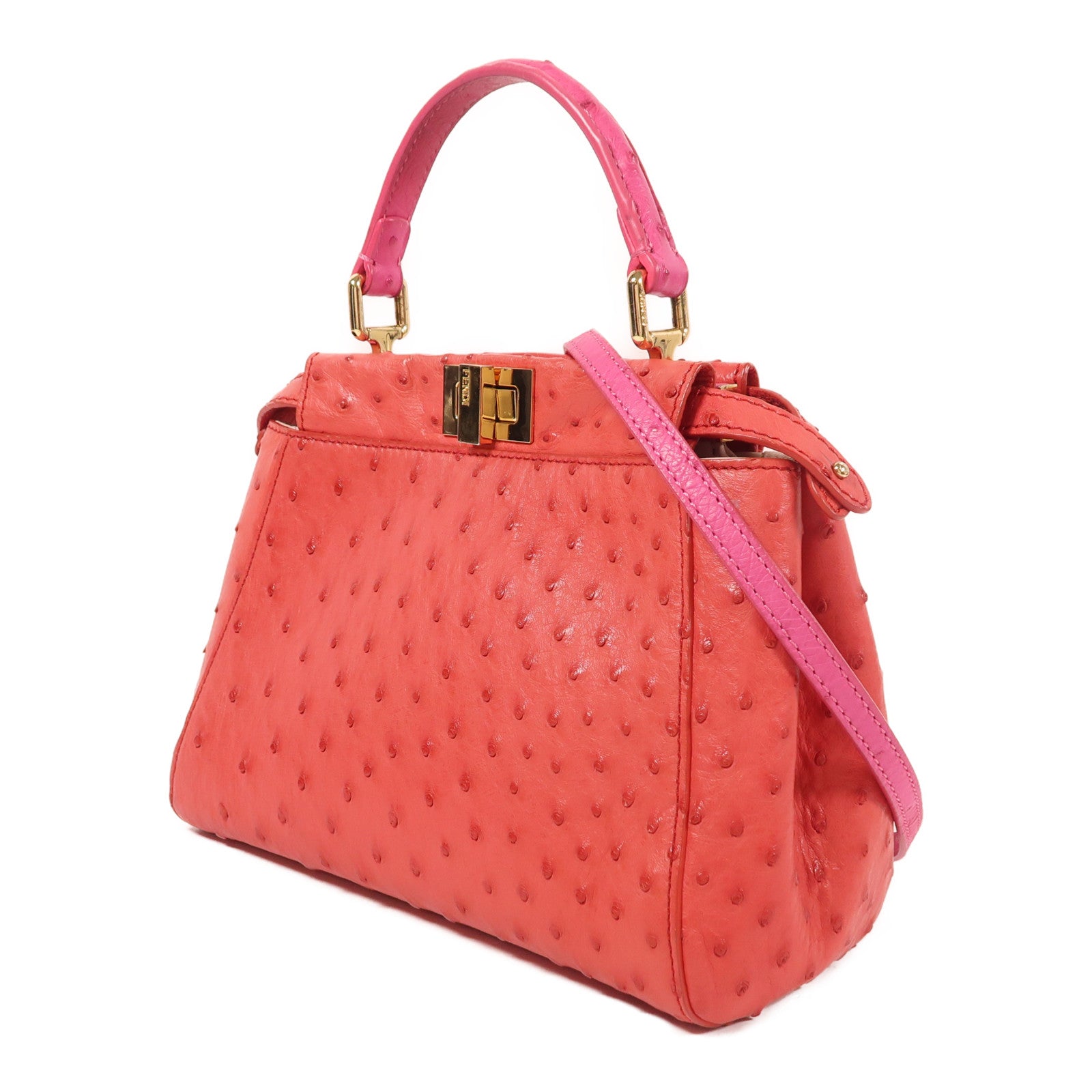 FENDI 鴕鳥皮革Peekaboo金扣手挽肩背兩用袋