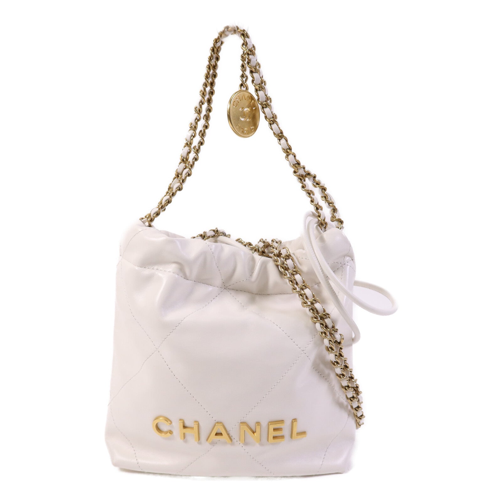 CHANEL 【激減優惠】牛皮皮革Mini Chanel 22金扣鏈帶手挽肩背兩用袋