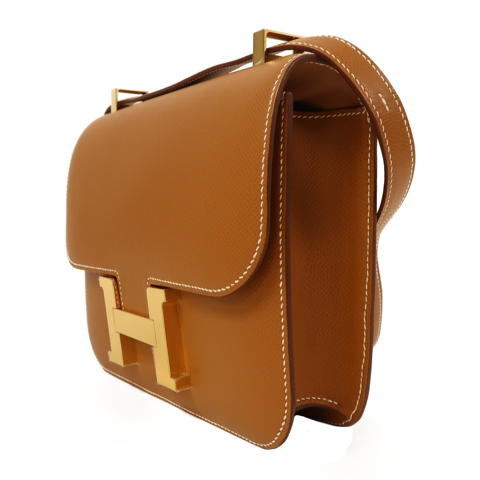 HERMES Epsom皮革Constance 24金扣肩背袋經典駝色