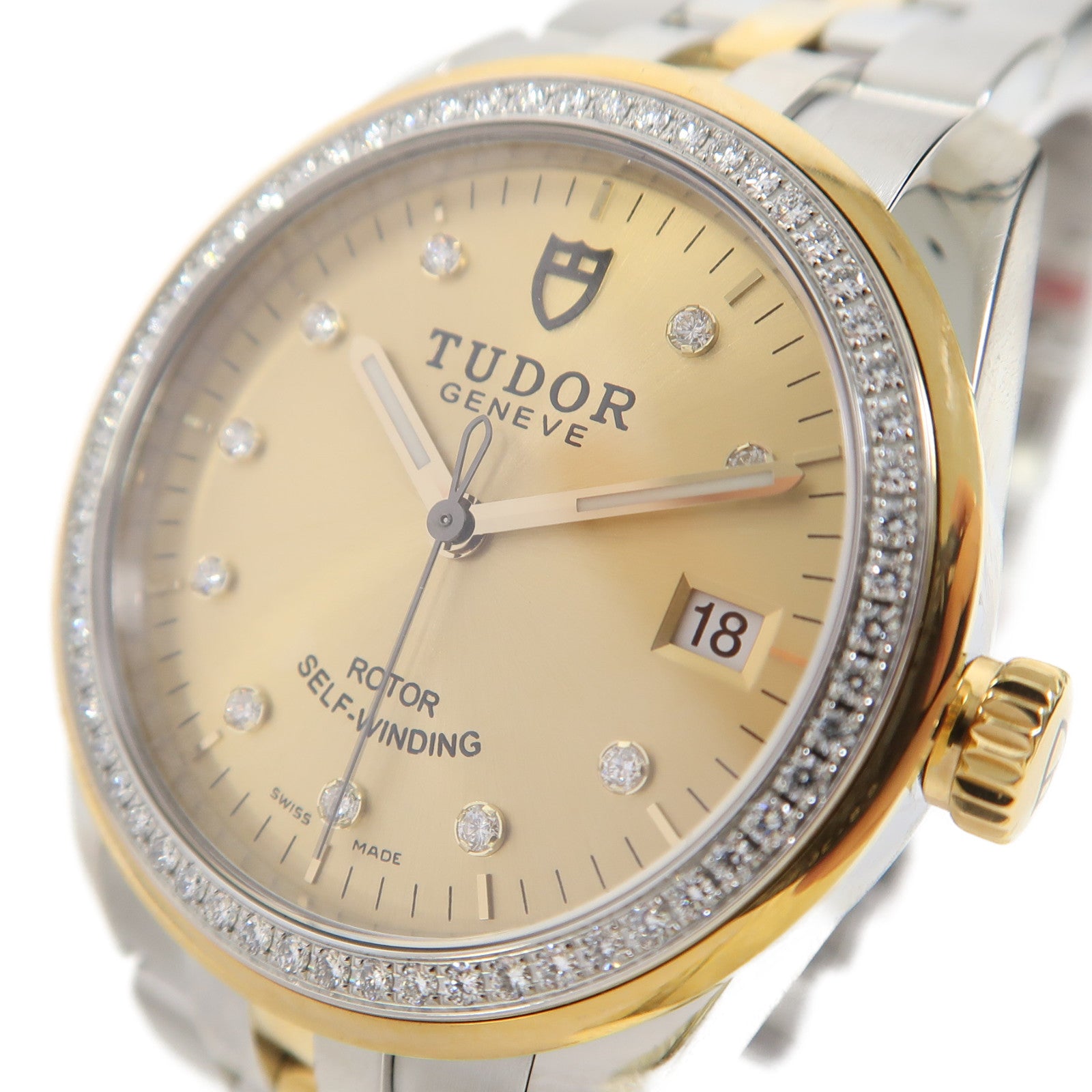 TUDOR Glamour Date不鏽鋼/18K黃金手錶自動機芯金色