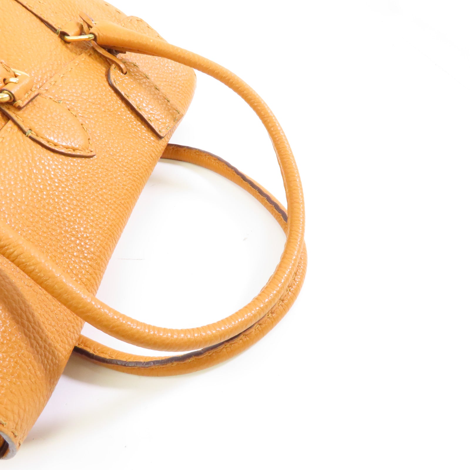 FENDI 牛皮皮革Selleria Linda金扣手挽袋/肩背袋淺啡色