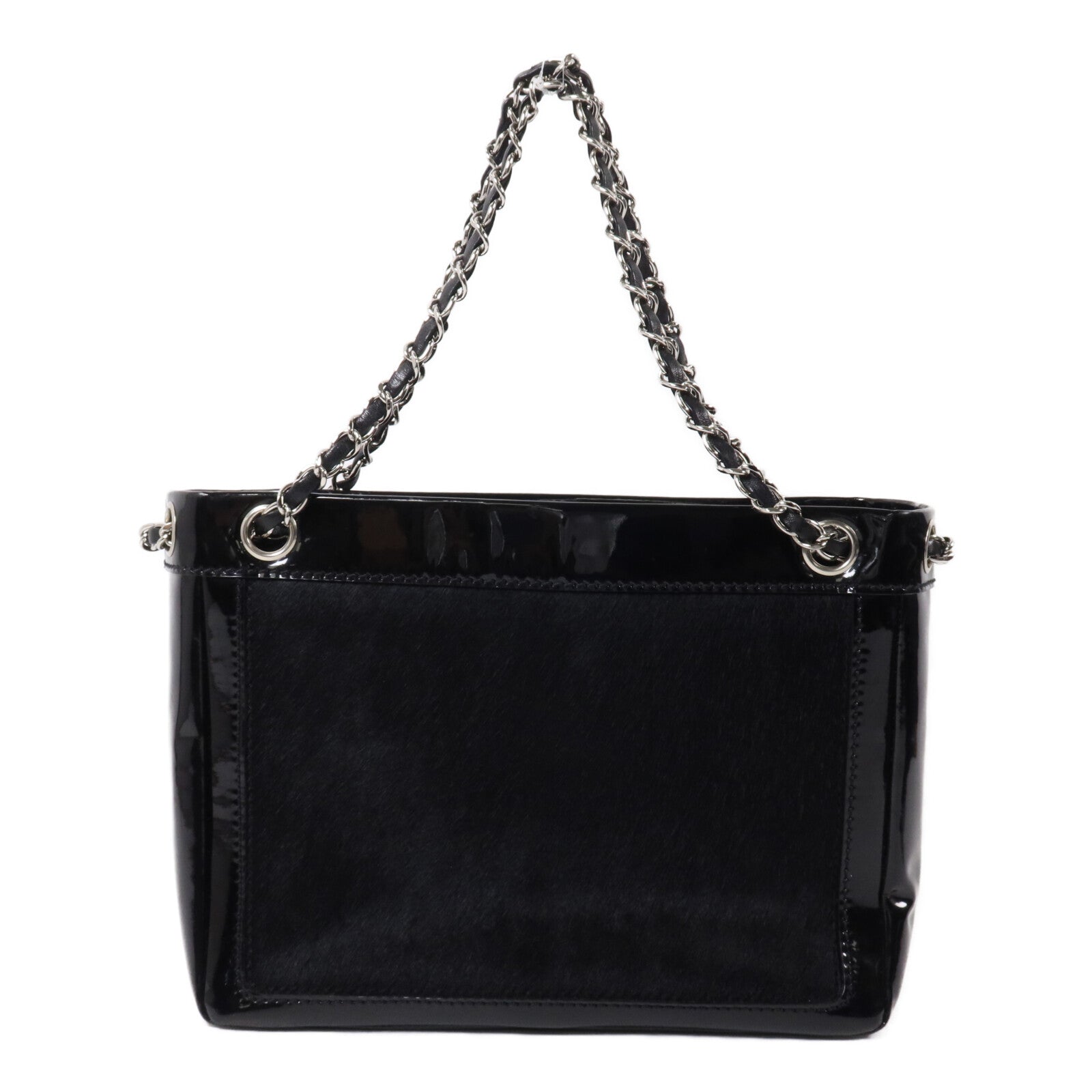 CHANEL 馬毛/漆皮皮革CC Pocket Tote鏈帶肩背袋