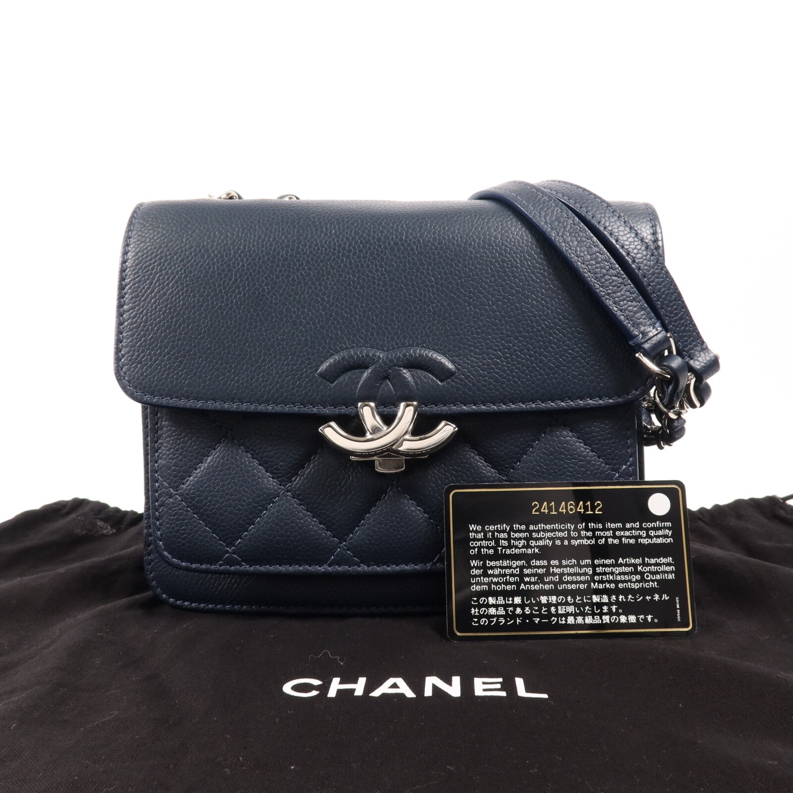 CHANEL 牛皮皮革Chain Shoulder銀扣鏈帶肩背袋