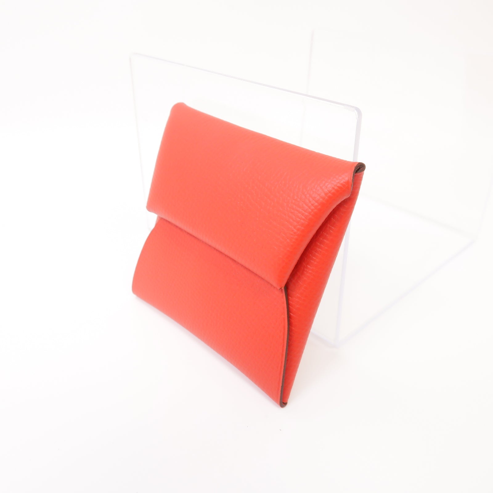 HERMES Epsom皮革Bastia銀扣零錢包Rouge Tomate紅色