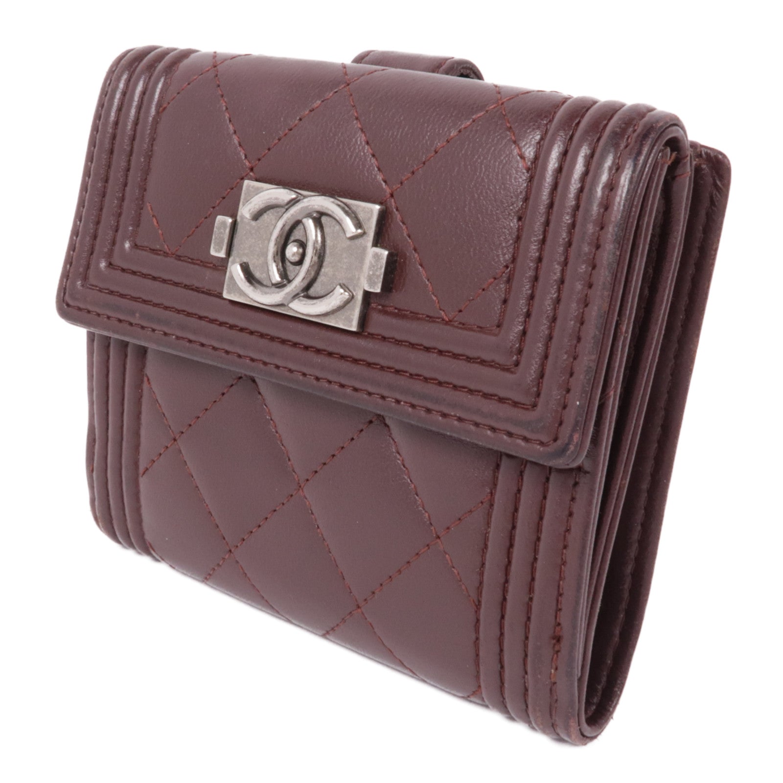 CHANEL 皮革Boy Wallet銀扣錢包