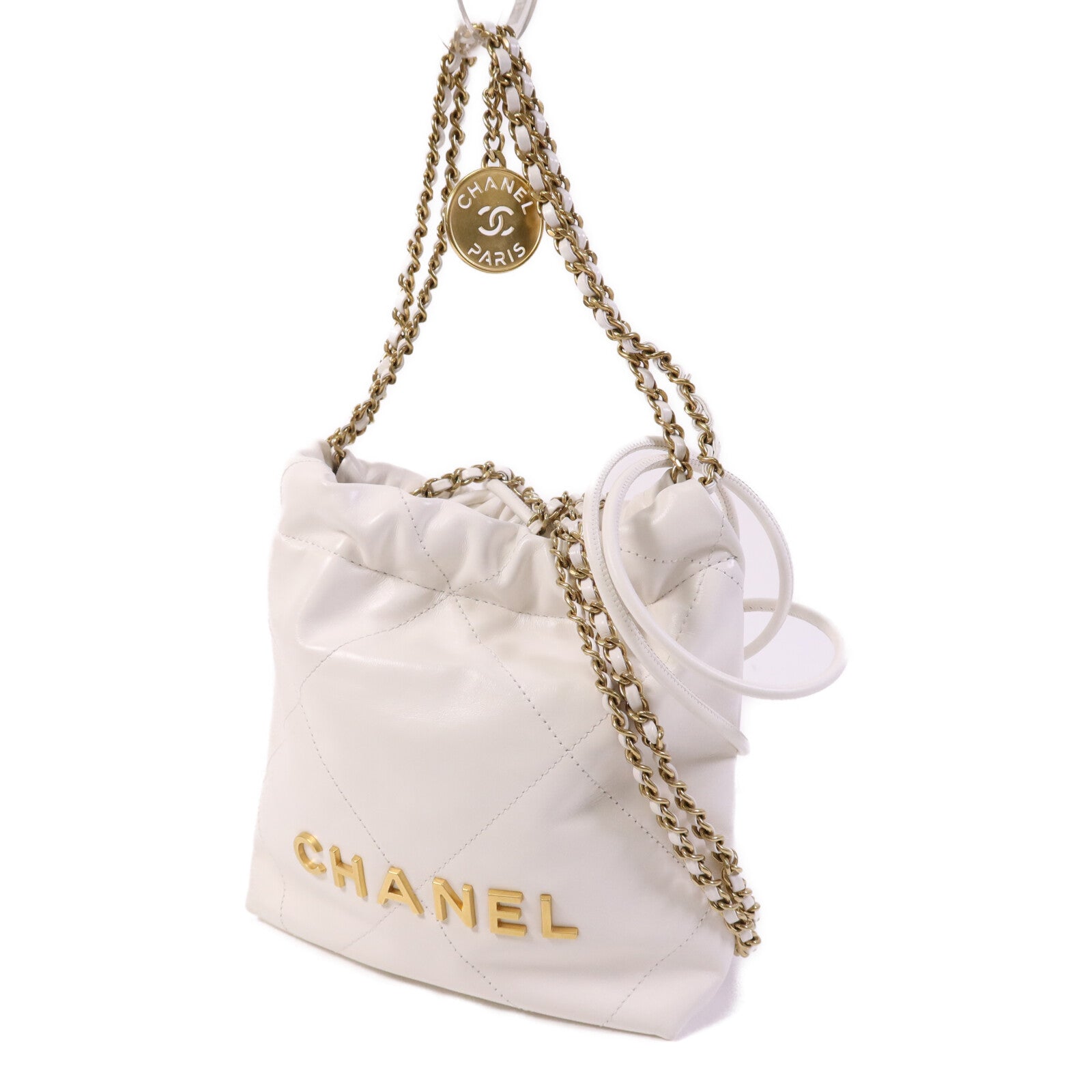 CHANEL 【激減優惠】牛皮皮革Mini Chanel 22金扣鏈帶手挽肩背兩用袋