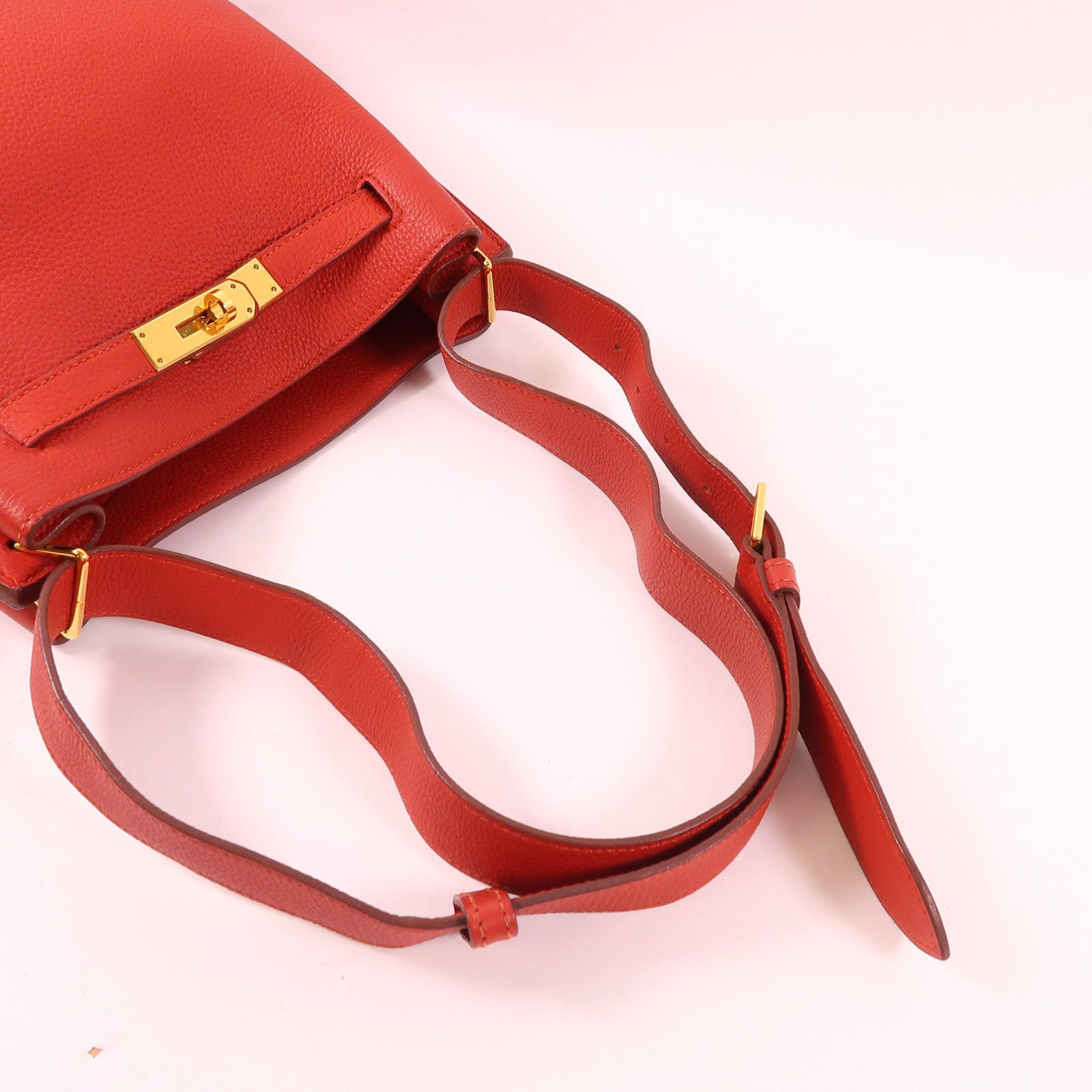 HERMES Clemence皮革So Kelly 22銀扣肩背袋9M Sanguine