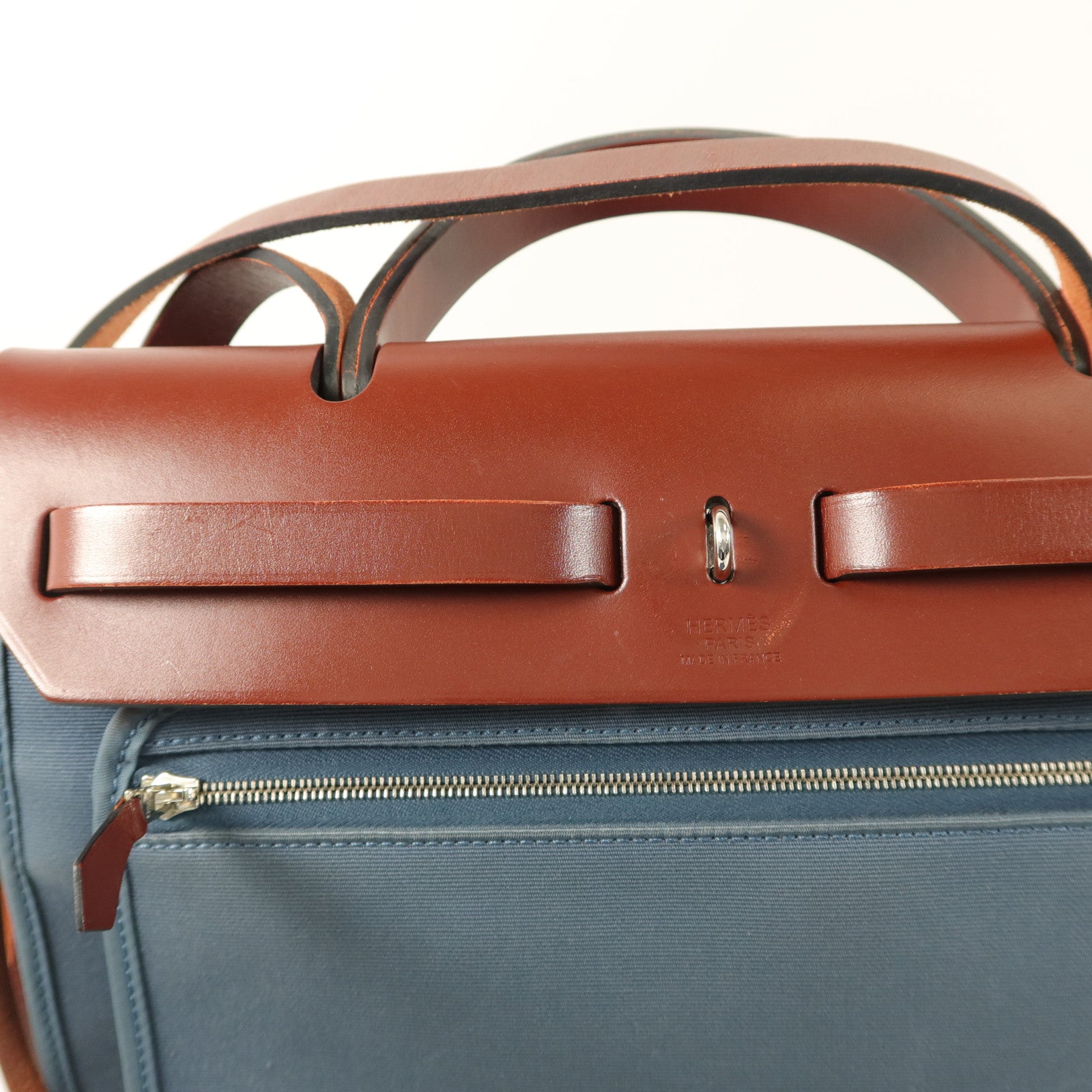 HERMES 帆布Herbag PM手挽肩背兩用袋Bleu Tempete